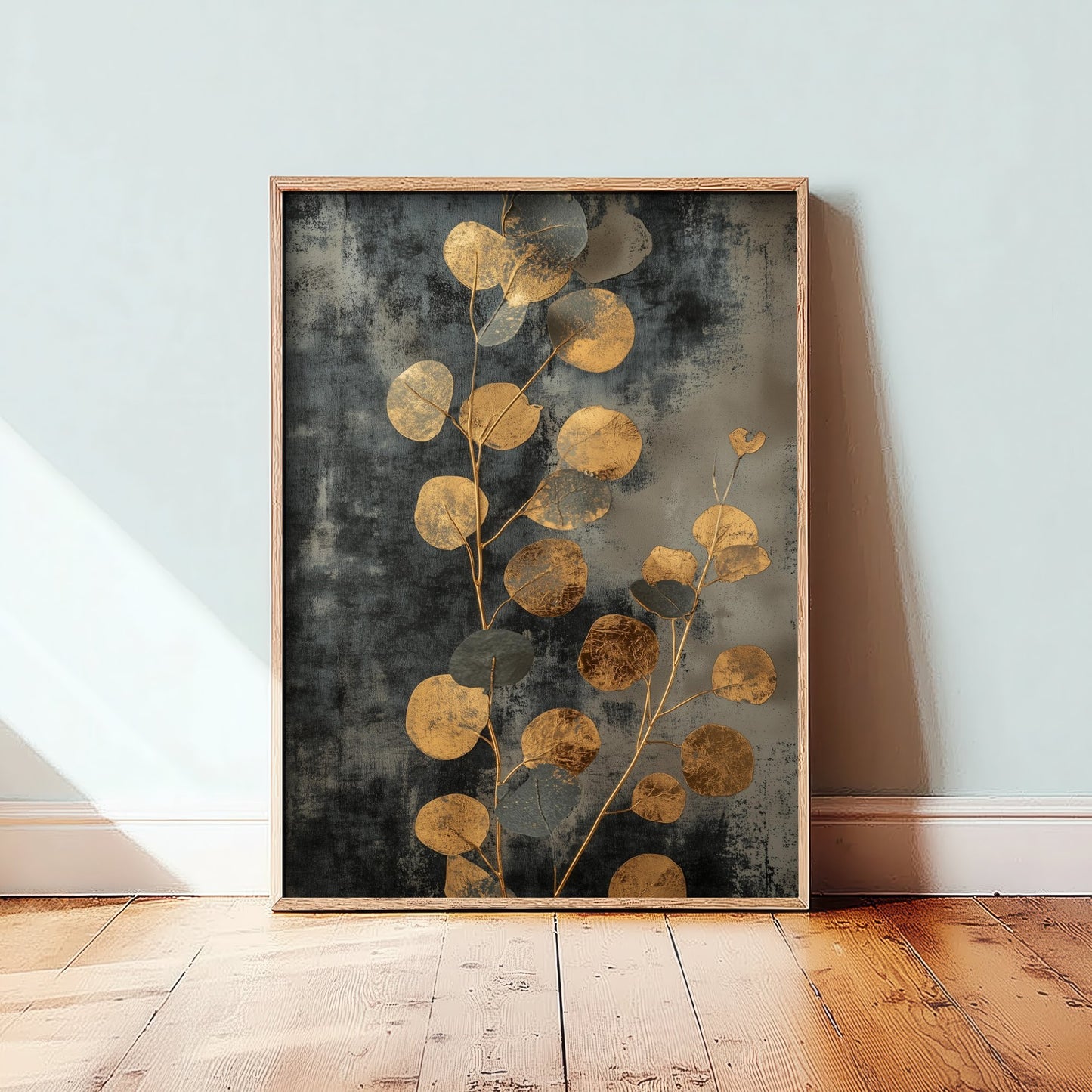 Gold Foil Eucalyptus Poster - Tall Stem Botanical Art Print - Golden Painting - Modern Foliage V3 2/3