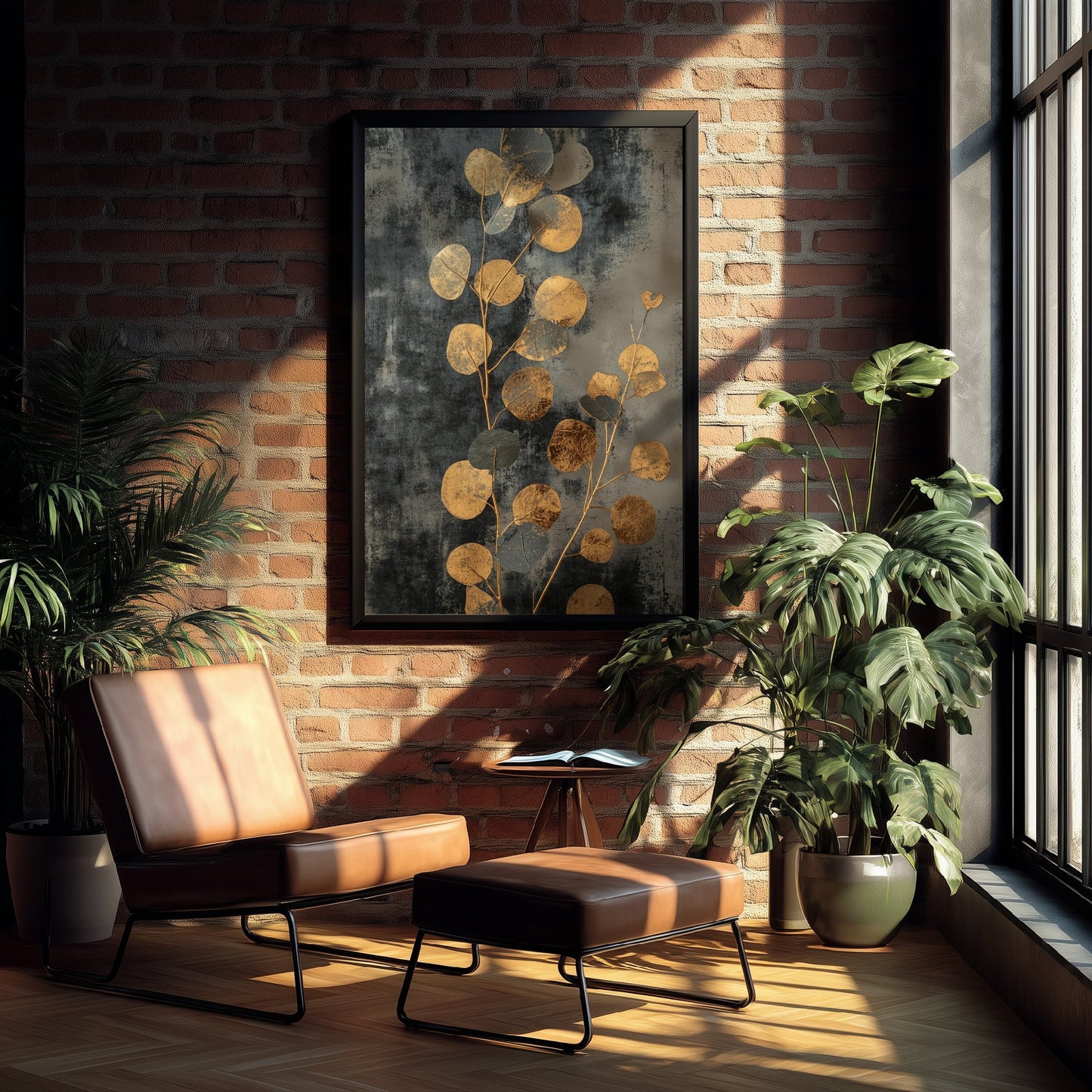Gold Foil Eucalyptus Poster - Tall Stem Botanical Art Print - Golden Painting - Modern Foliage V3 2/3