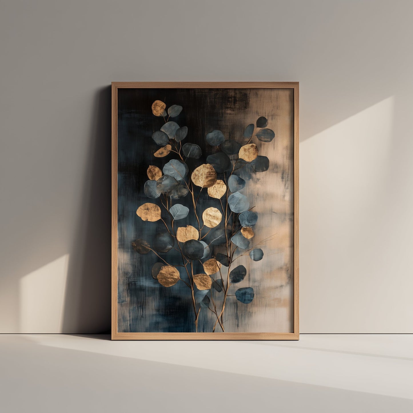 Gold Foil Eucalyptus Poster - Blue Grey Branch Art Print - Botanical Painting - Modern Foliage V4 1/3