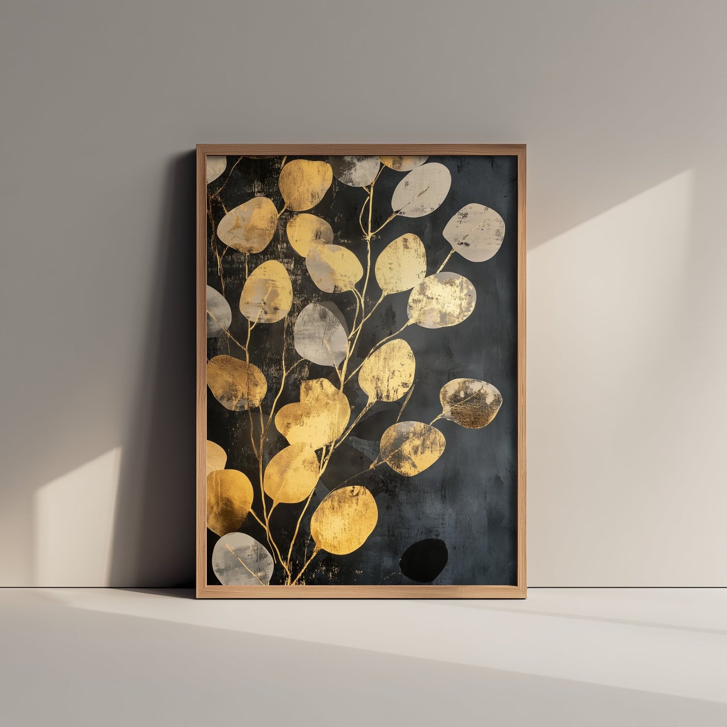 Gold Foil Eucalyptus Art Print - Golden Leaf Botanical Poster - Abundant Painting - Modern Foliage V4 2/3