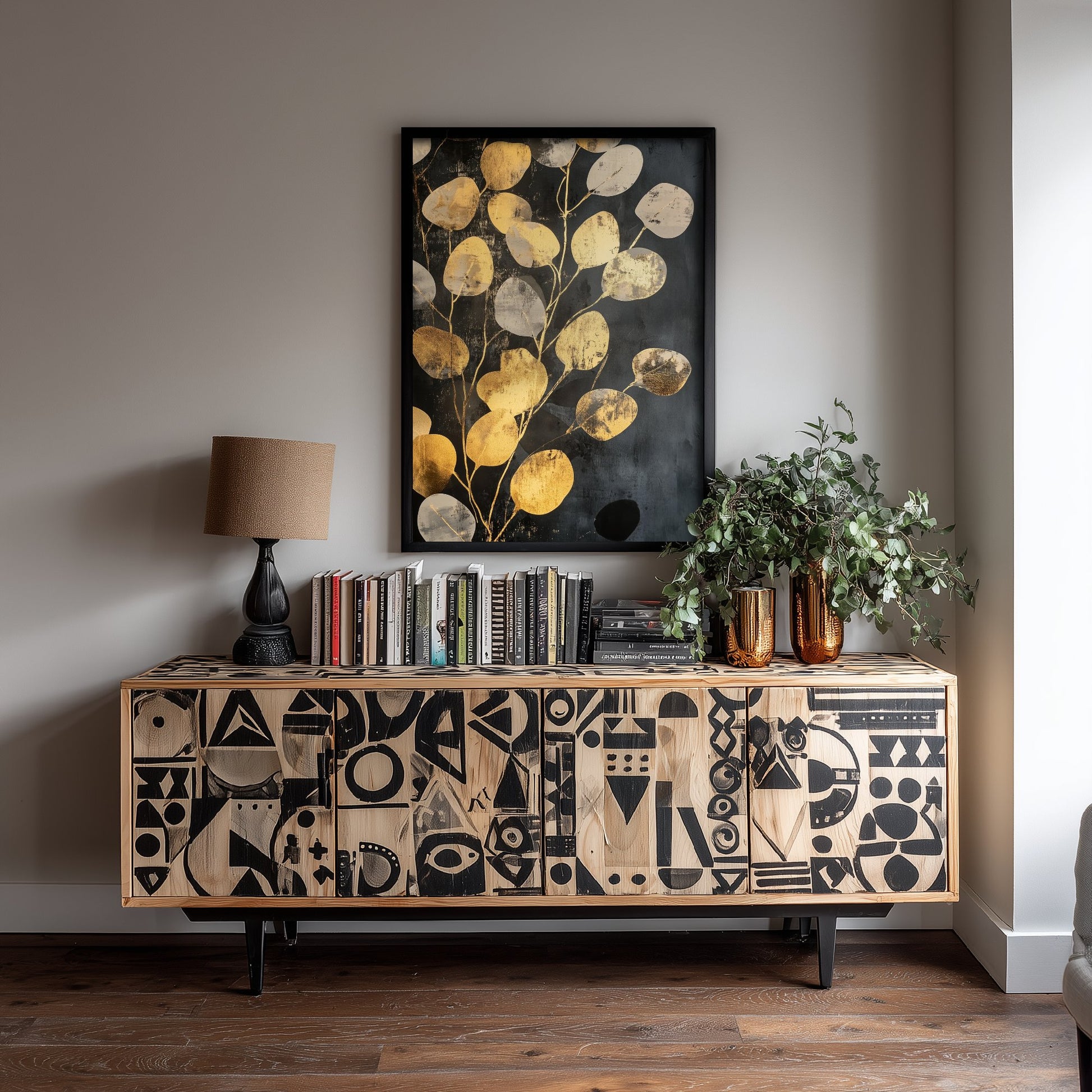 Gold Foil Eucalyptus Art Print - Golden Leaf Botanical Poster - Abundant Painting - Modern Foliage V4 2/3