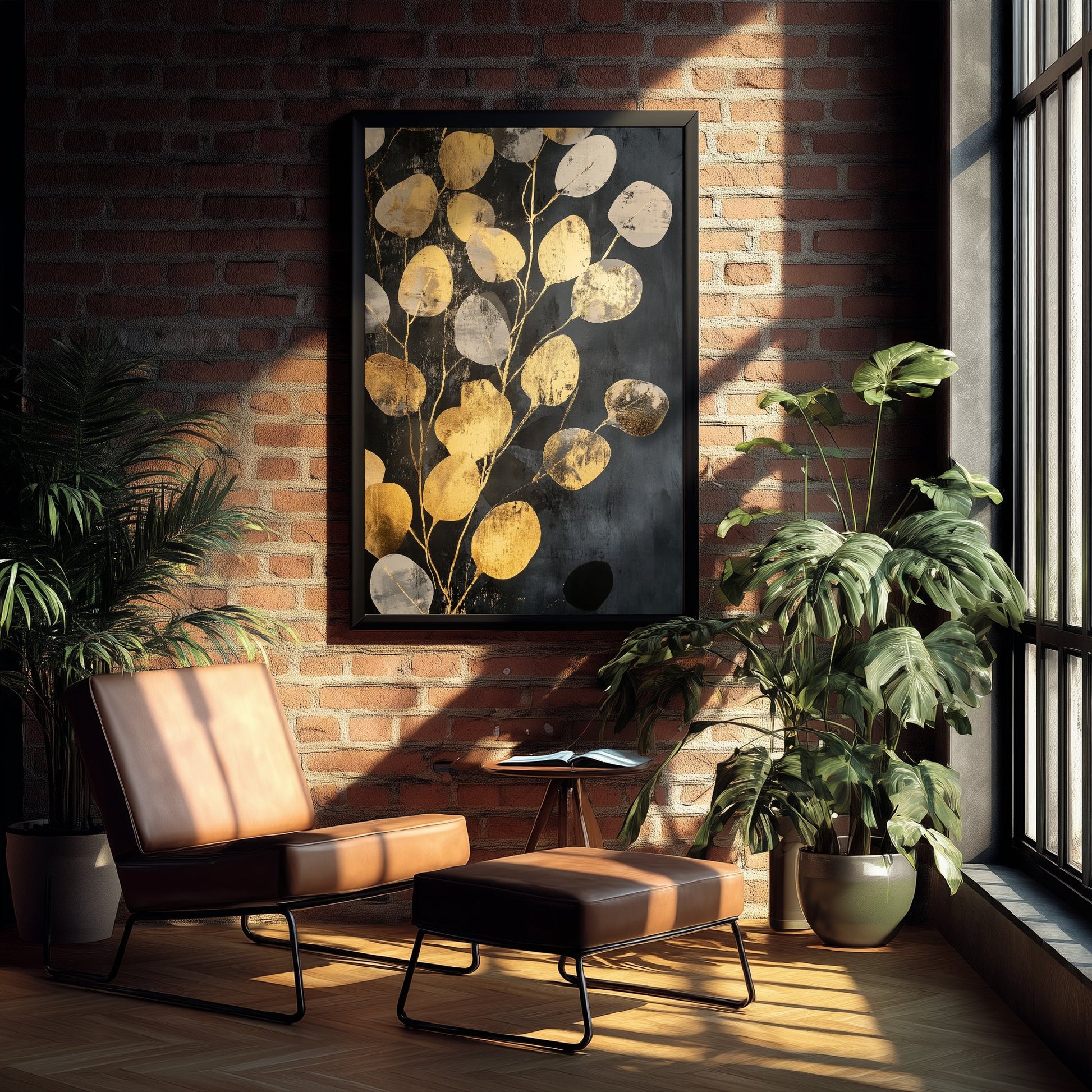 Gold Foil Eucalyptus Art Print - Golden Leaf Botanical Poster - Abundant Painting - Modern Foliage V4 2/3
