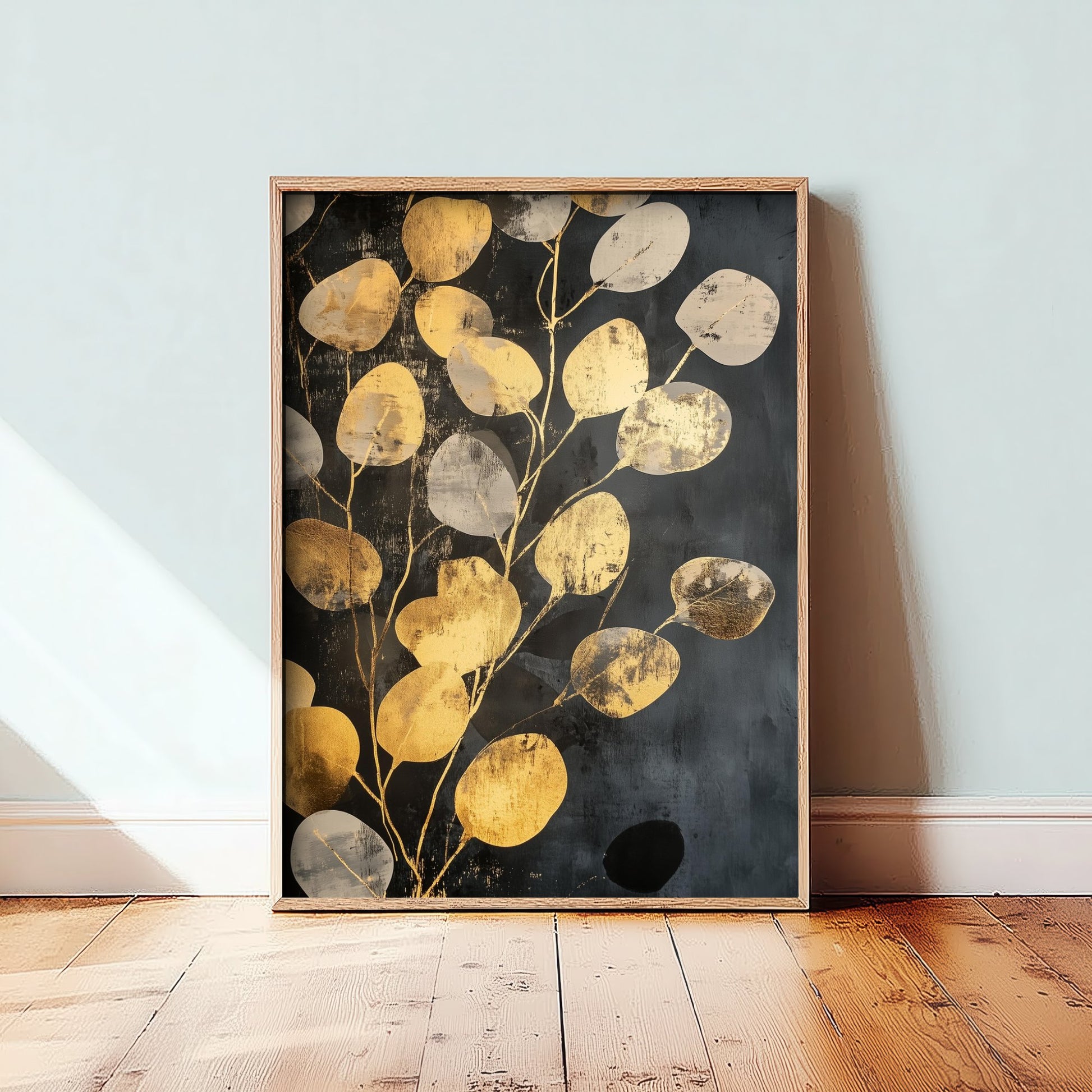 Gold Foil Eucalyptus Art Print - Golden Leaf Botanical Poster - Abundant Painting - Modern Foliage V4 2/3