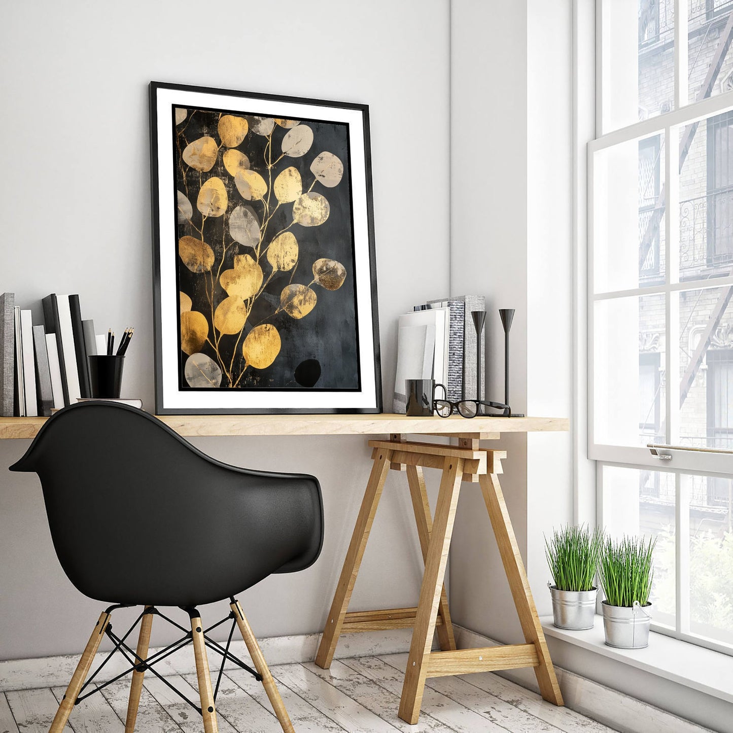 Gold Foil Eucalyptus Art Print - Golden Leaf Botanical Poster - Abundant Painting - Modern Foliage V4 2/3