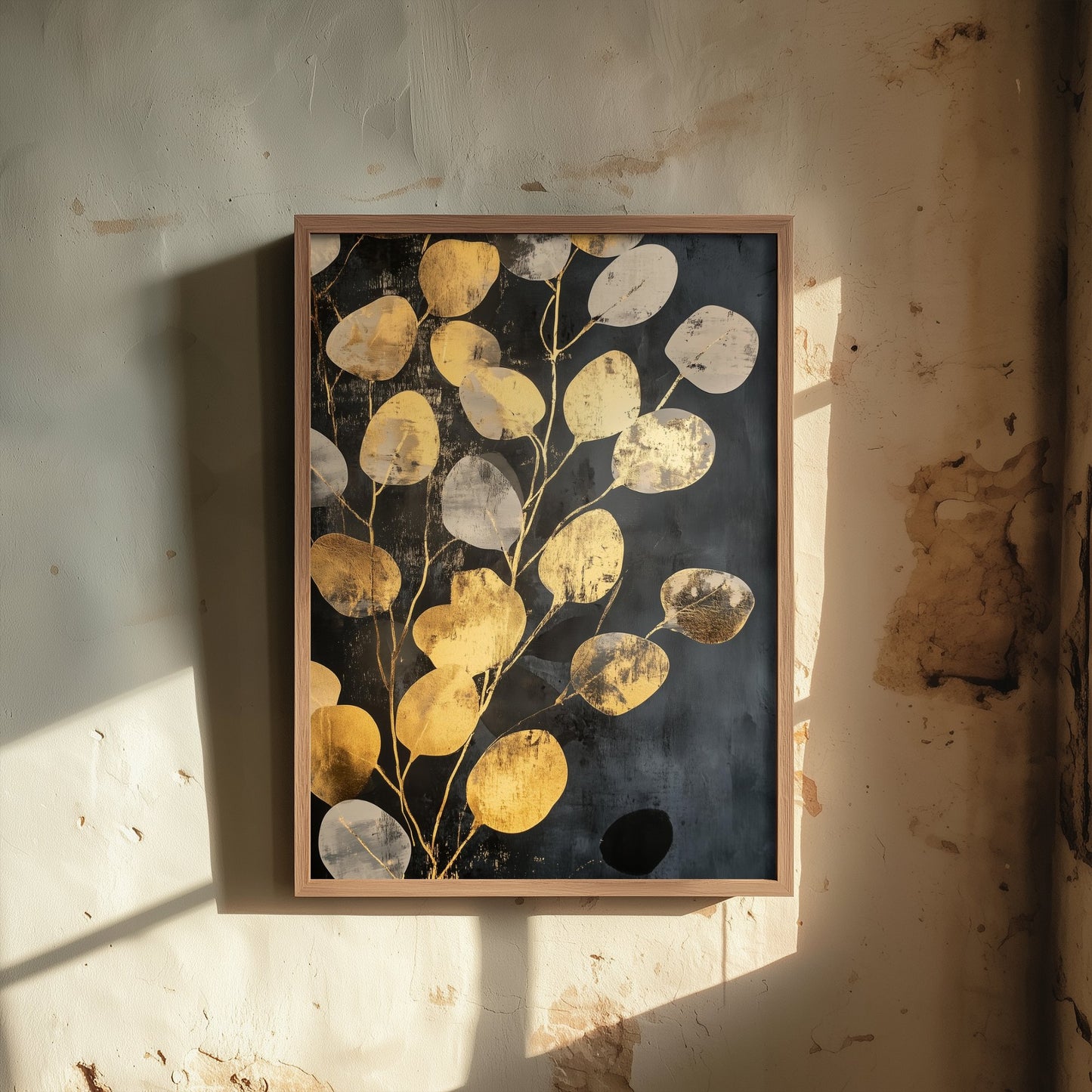 Gold Foil Eucalyptus Art Print - Golden Leaf Botanical Poster - Abundant Painting - Modern Foliage V4 2/3