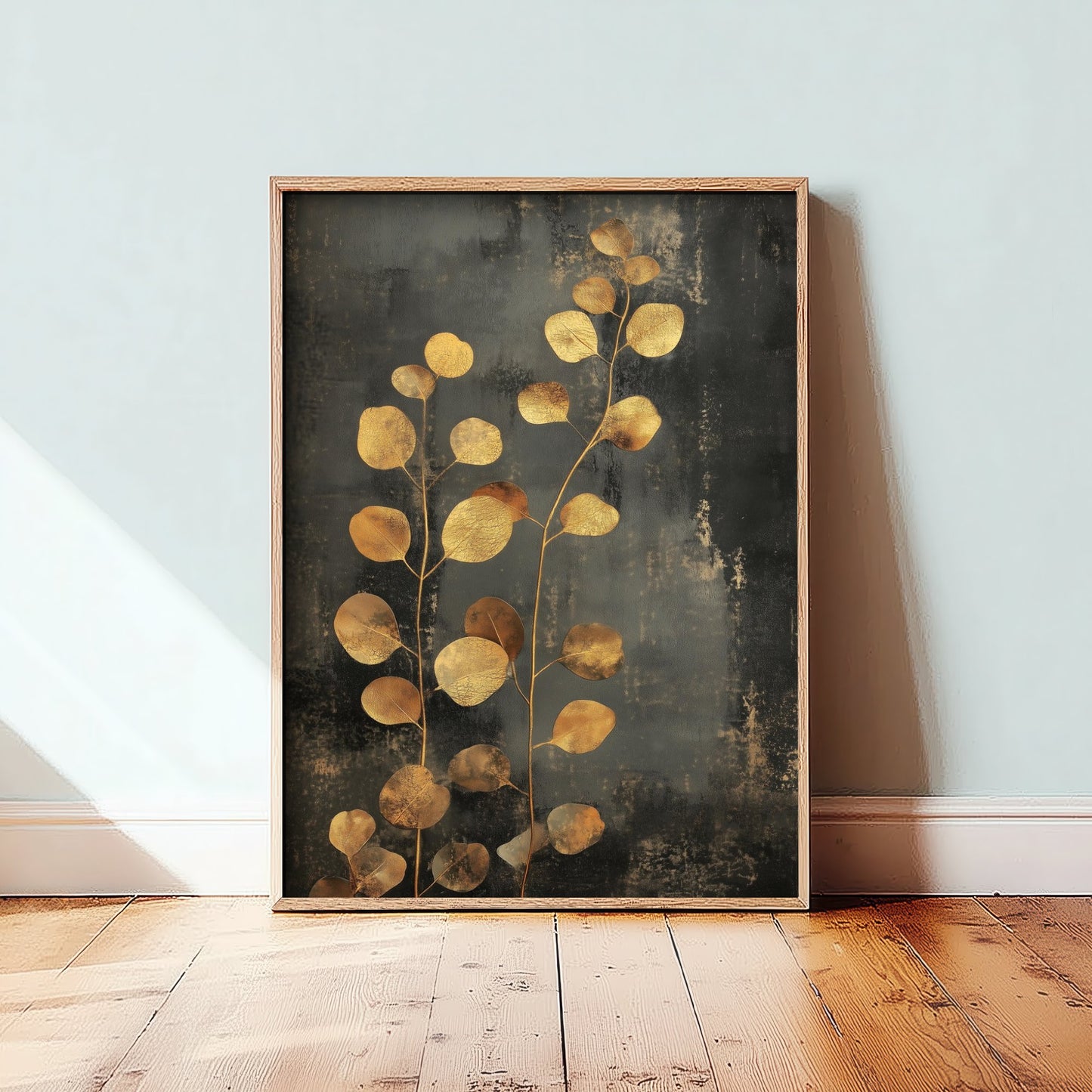 Gold Foil Eucalyptus Poster - Golden Stem Botanical Art Print - Elegant Painting - Modern Foliage V4 3/3