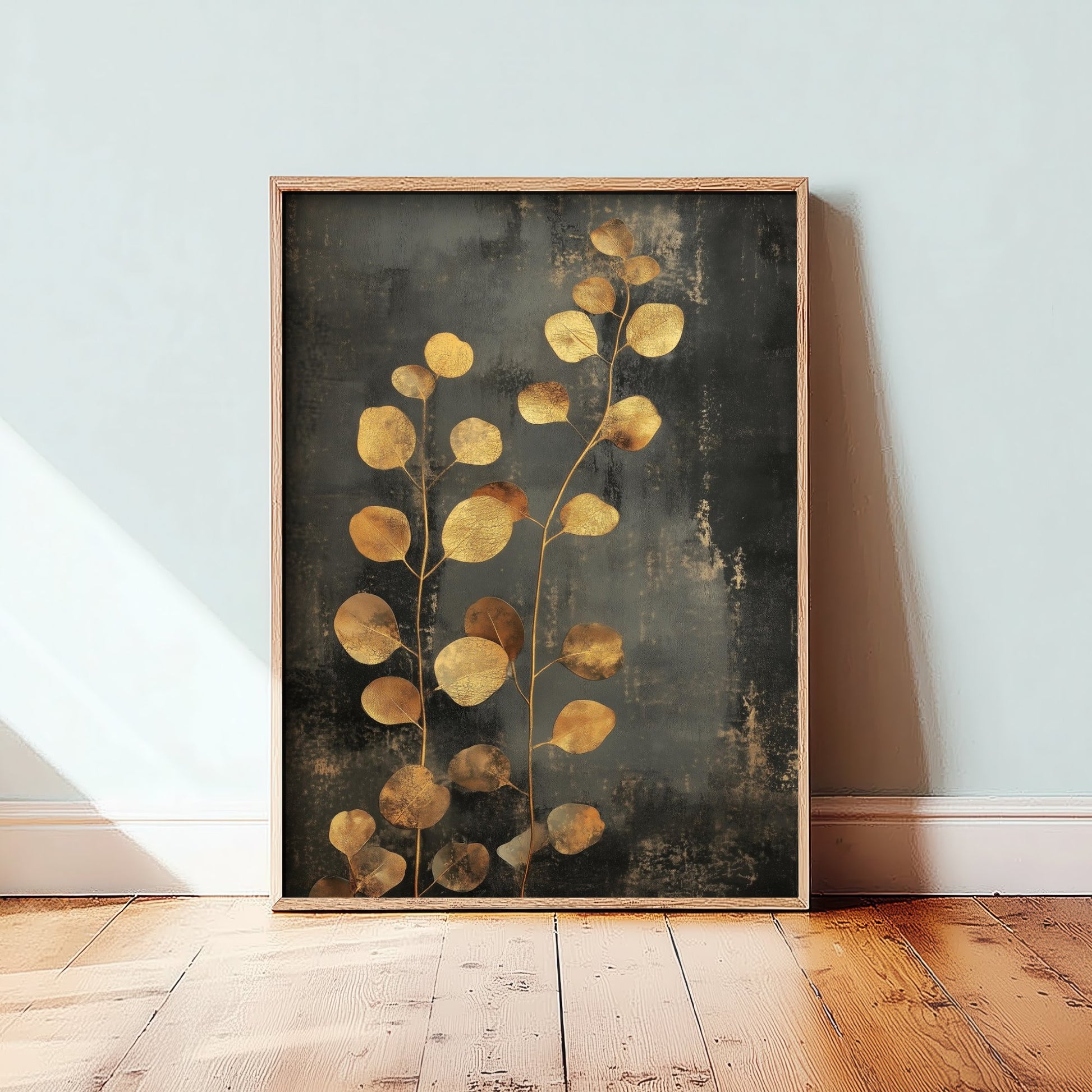 Gold Foil Eucalyptus Poster - Golden Stem Botanical Art Print - Elegant Painting - Modern Foliage V4 3/3