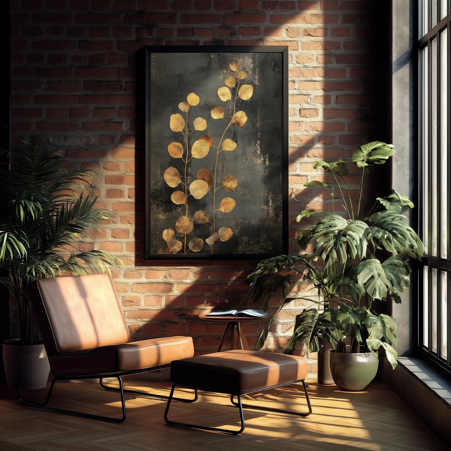 Gold Foil Eucalyptus Poster - Golden Stem Botanical Art Print - Elegant Painting - Modern Foliage V4 3/3