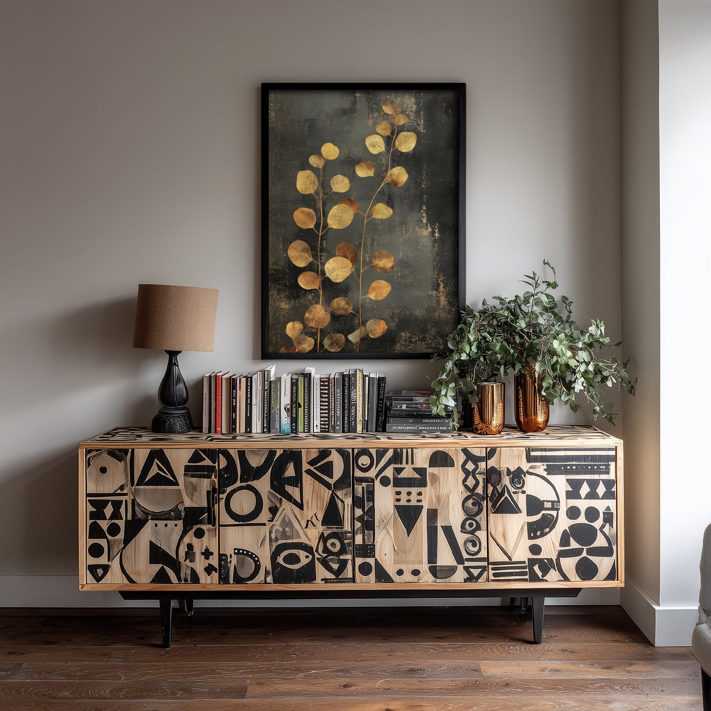 Gold Foil Eucalyptus Poster - Golden Stem Botanical Art Print - Elegant Painting - Modern Foliage V4 3/3