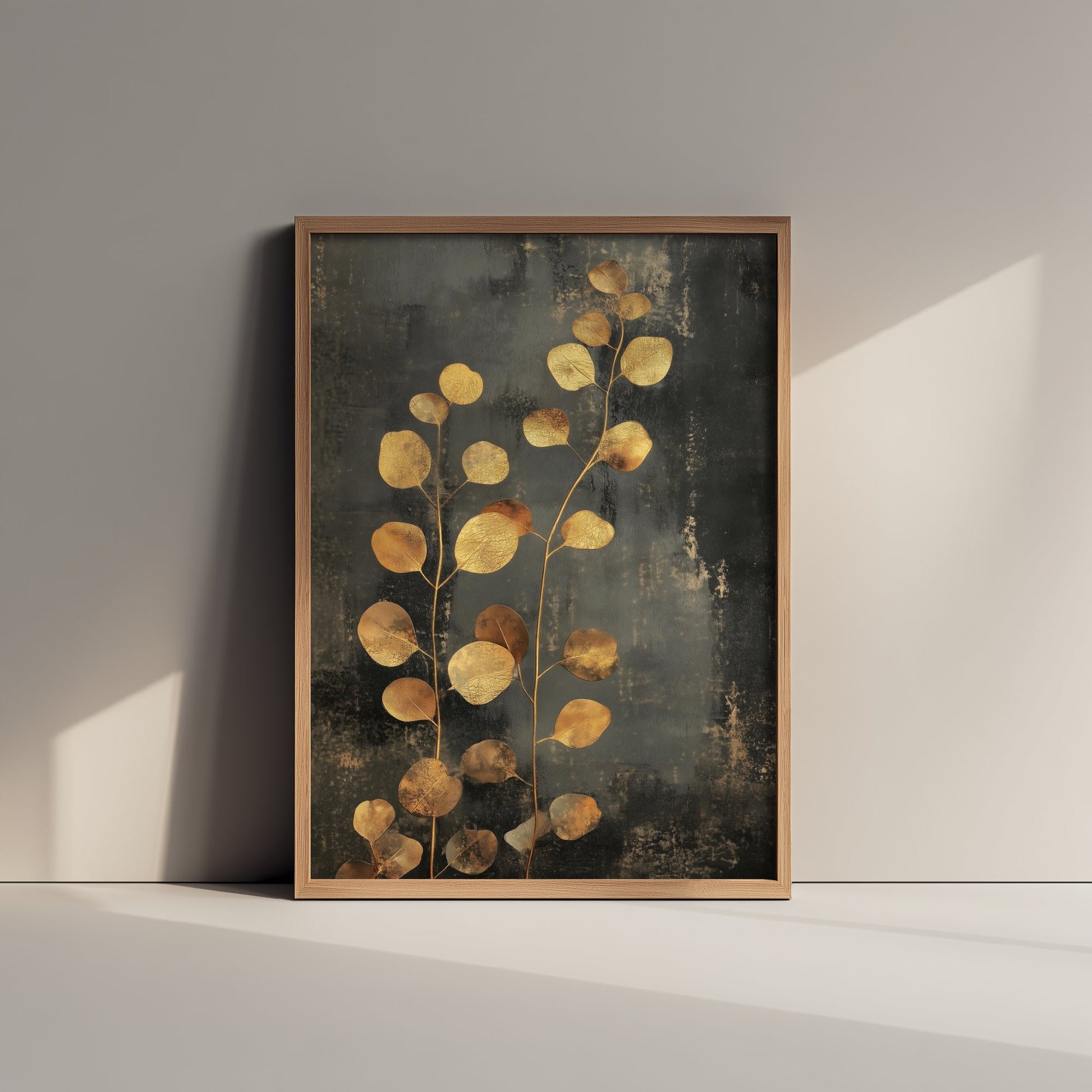 Gold Foil Eucalyptus Poster - Golden Stem Botanical Art Print - Elegant Painting - Modern Foliage V4 3/3