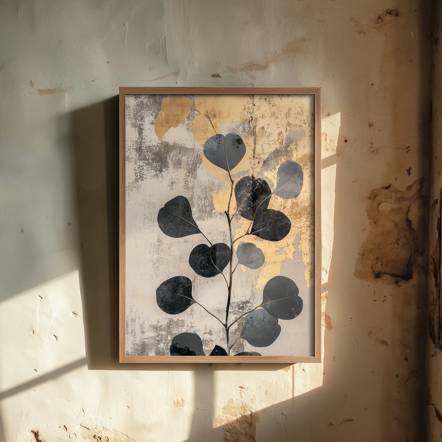 Gold Foil Eucalyptus Art Print - Silver Dollar Leaf Poster - Cream Painting - Modern Foliage V5 3/3