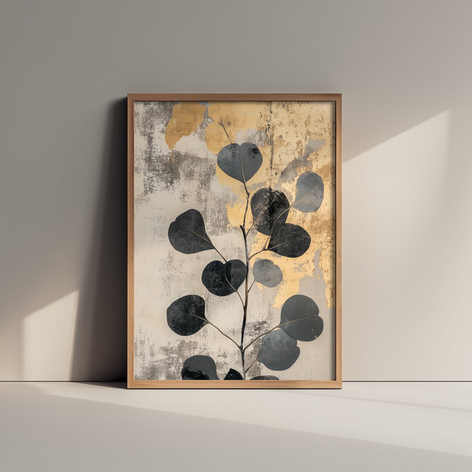Gold Foil Eucalyptus Art Print - Silver Dollar Leaf Poster - Cream Painting - Modern Foliage V5 3/3