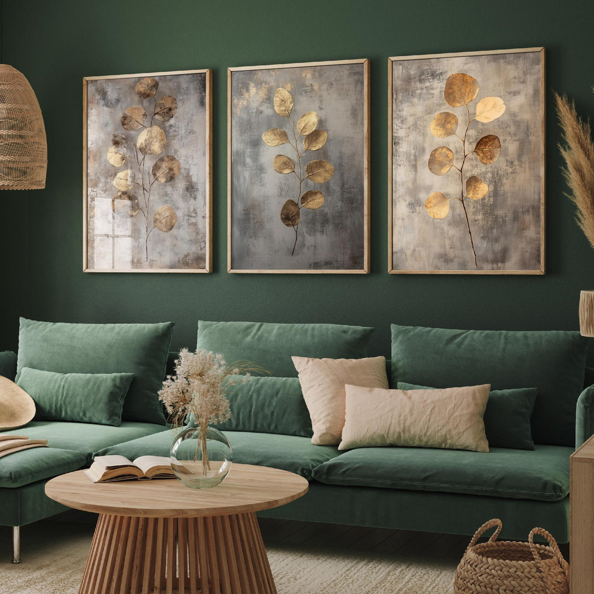 Eucalyptus Set of Three Art Prints V6 - 3 Gold Foil Botanical Posters - Copper Grey Luxe Leaf Wall Art Gift Painting