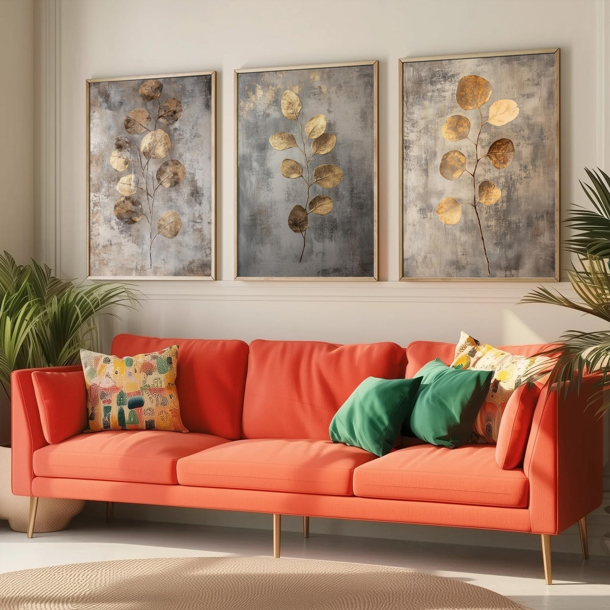 Eucalyptus Set of Three Art Prints V6 - 3 Gold Foil Botanical Posters - Copper Grey Luxe Leaf Wall Art Gift Painting