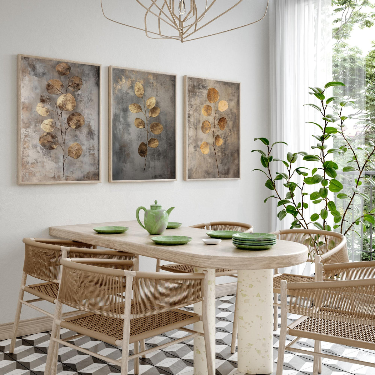 Eucalyptus Set of Three Art Prints V6 - 3 Gold Foil Botanical Posters - Copper Grey Luxe Leaf Wall Art Gift Painting