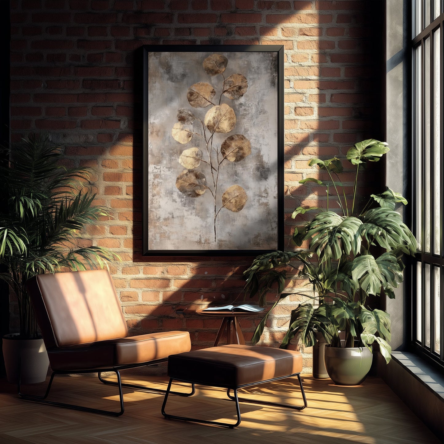 Gold Foil Eucalyptus Poster - Bronze Coin Leaf Art Print - Grey Painting - Modern Foliage V6 1/3