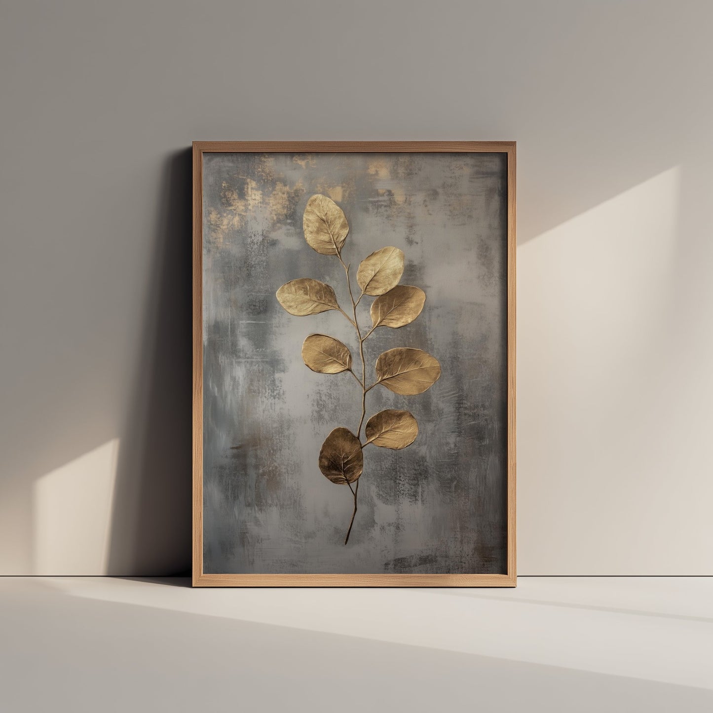 Gold Foil Eucalyptus Art Print - Golden Stem Botanical Poster - Dark Grey Painting - Modern Foliage V6 2/3