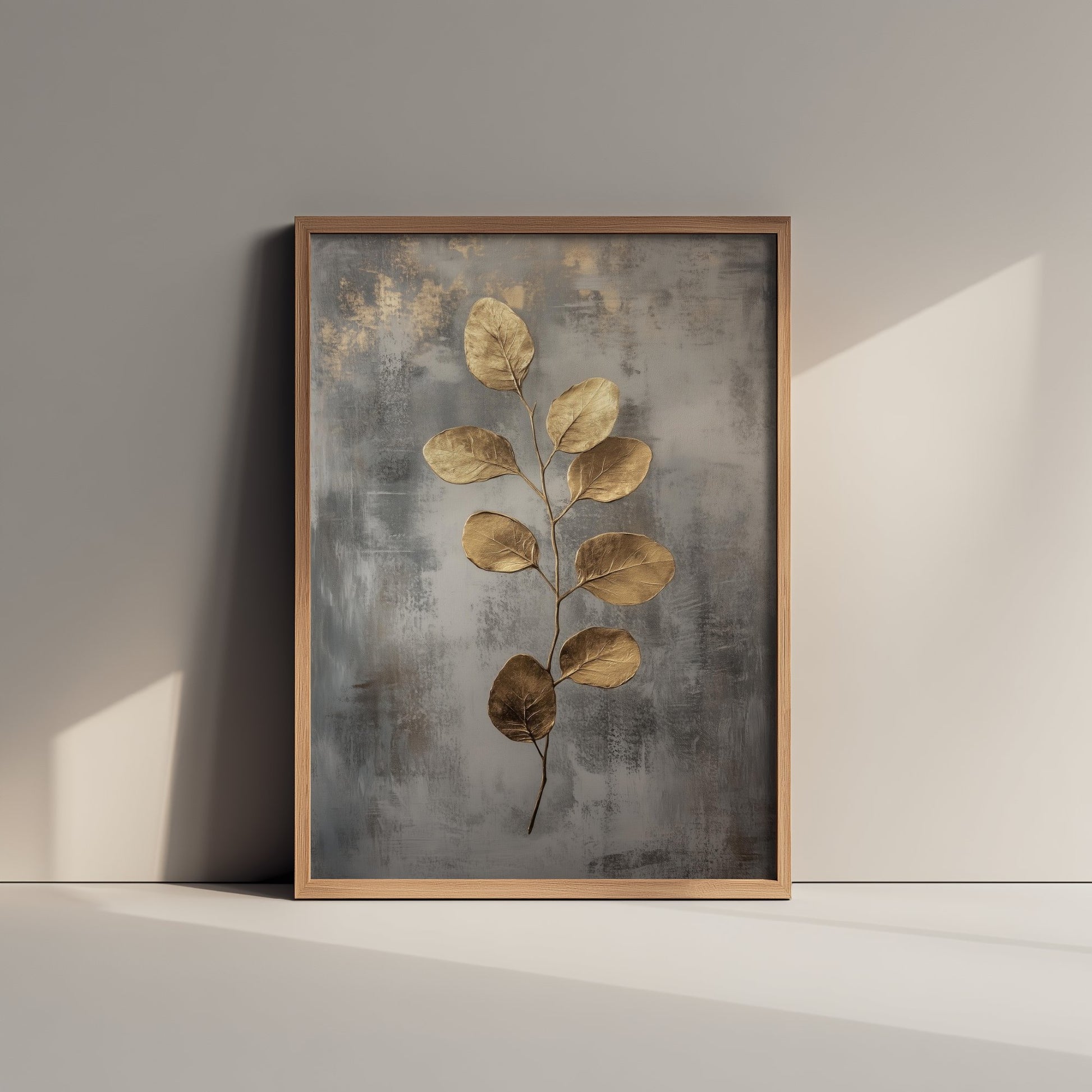 Gold Foil Eucalyptus Art Print - Golden Stem Botanical Poster - Dark Grey Painting - Modern Foliage V6 2/3