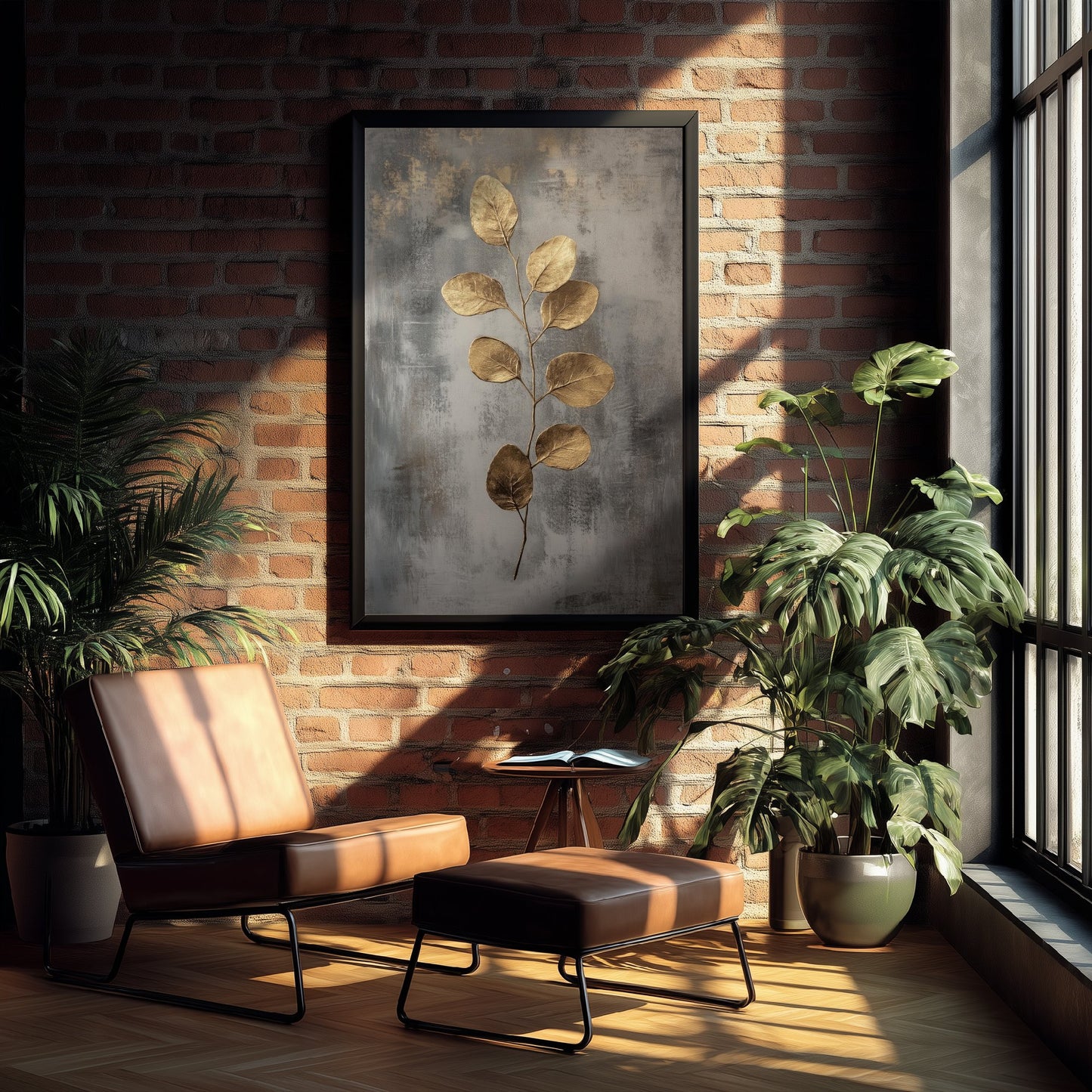 Gold Foil Eucalyptus Art Print - Golden Stem Botanical Poster - Dark Grey Painting - Modern Foliage V6 2/3