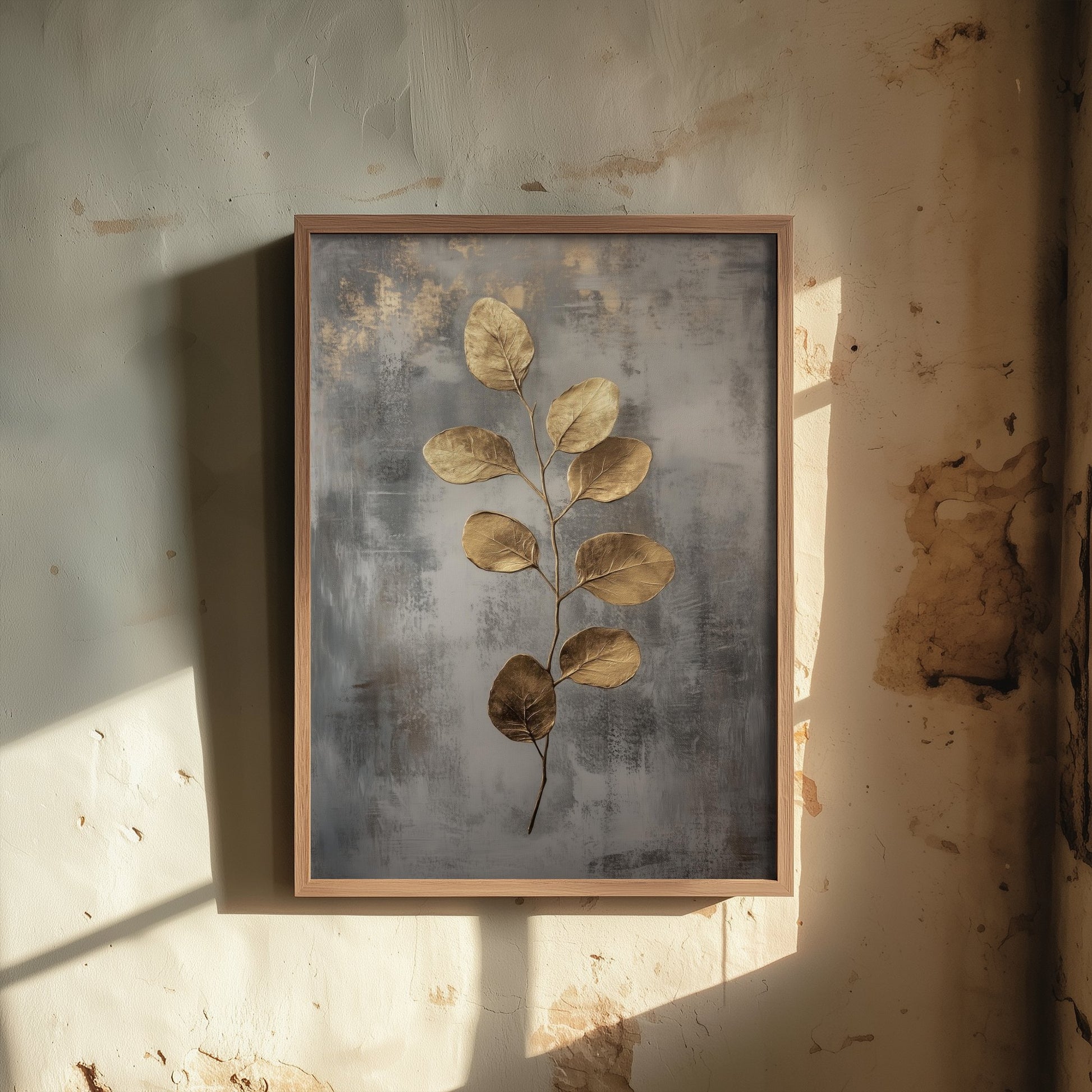 Gold Foil Eucalyptus Art Print - Golden Stem Botanical Poster - Dark Grey Painting - Modern Foliage V6 2/3