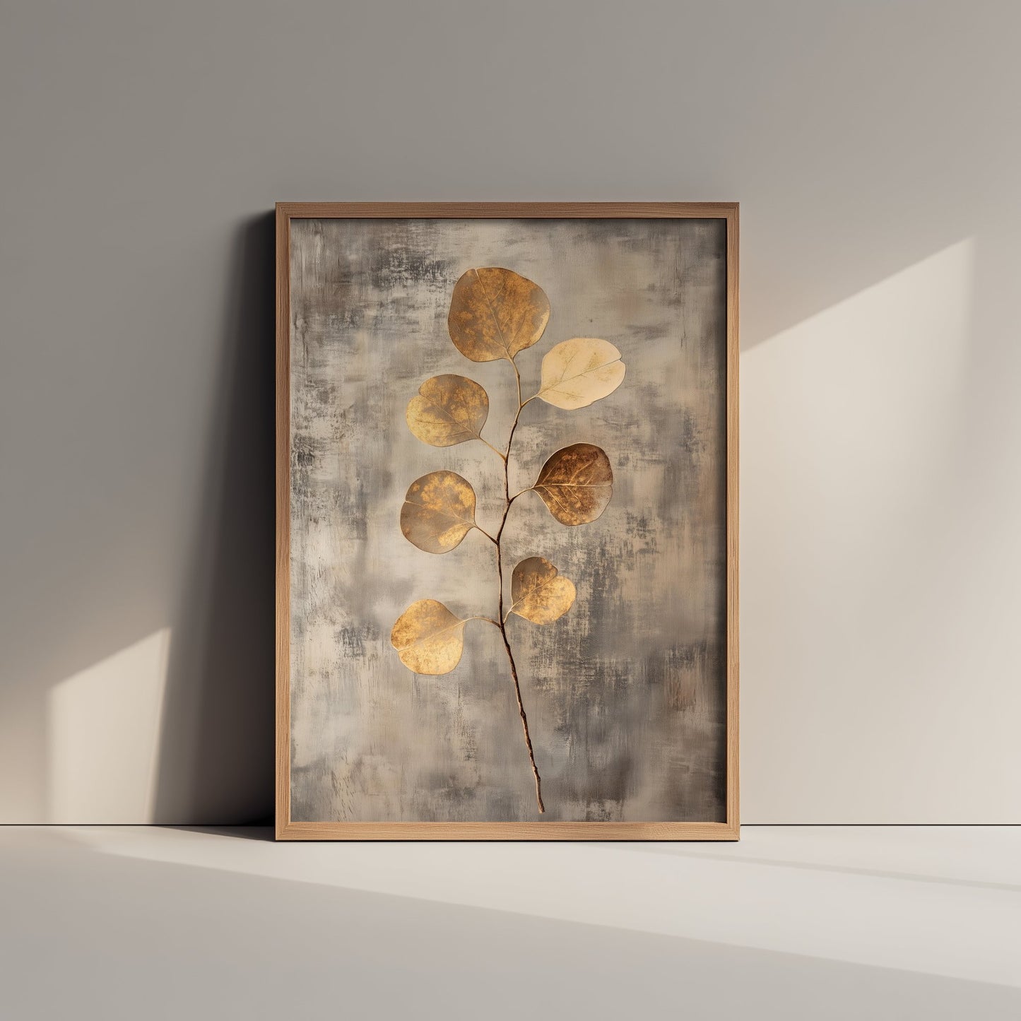 Gold Foil Eucalyptus Poster - Golden Coin Leaf Botanical Art Print - Warm Painting - Modern Foliage V6 3/3