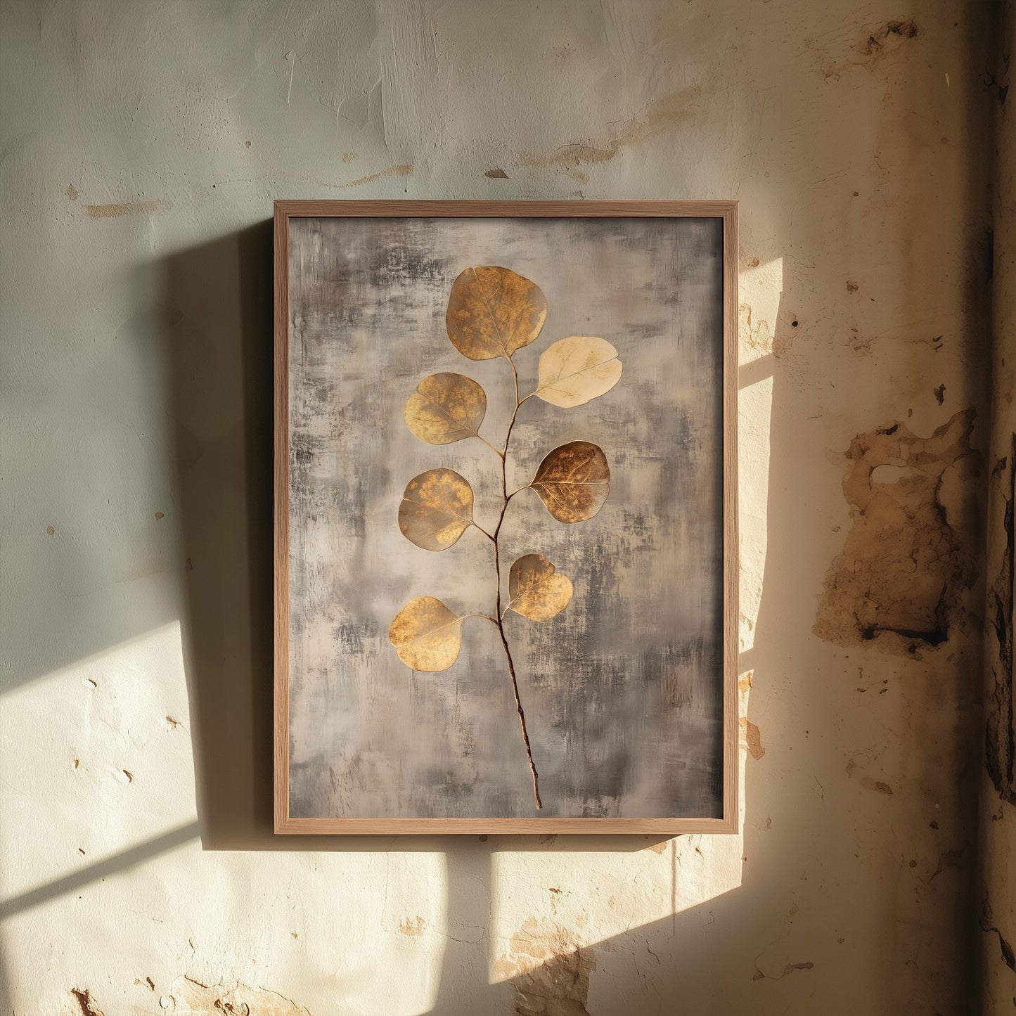 Gold Foil Eucalyptus Poster - Golden Coin Leaf Botanical Art Print - Warm Painting - Modern Foliage V6 3/3