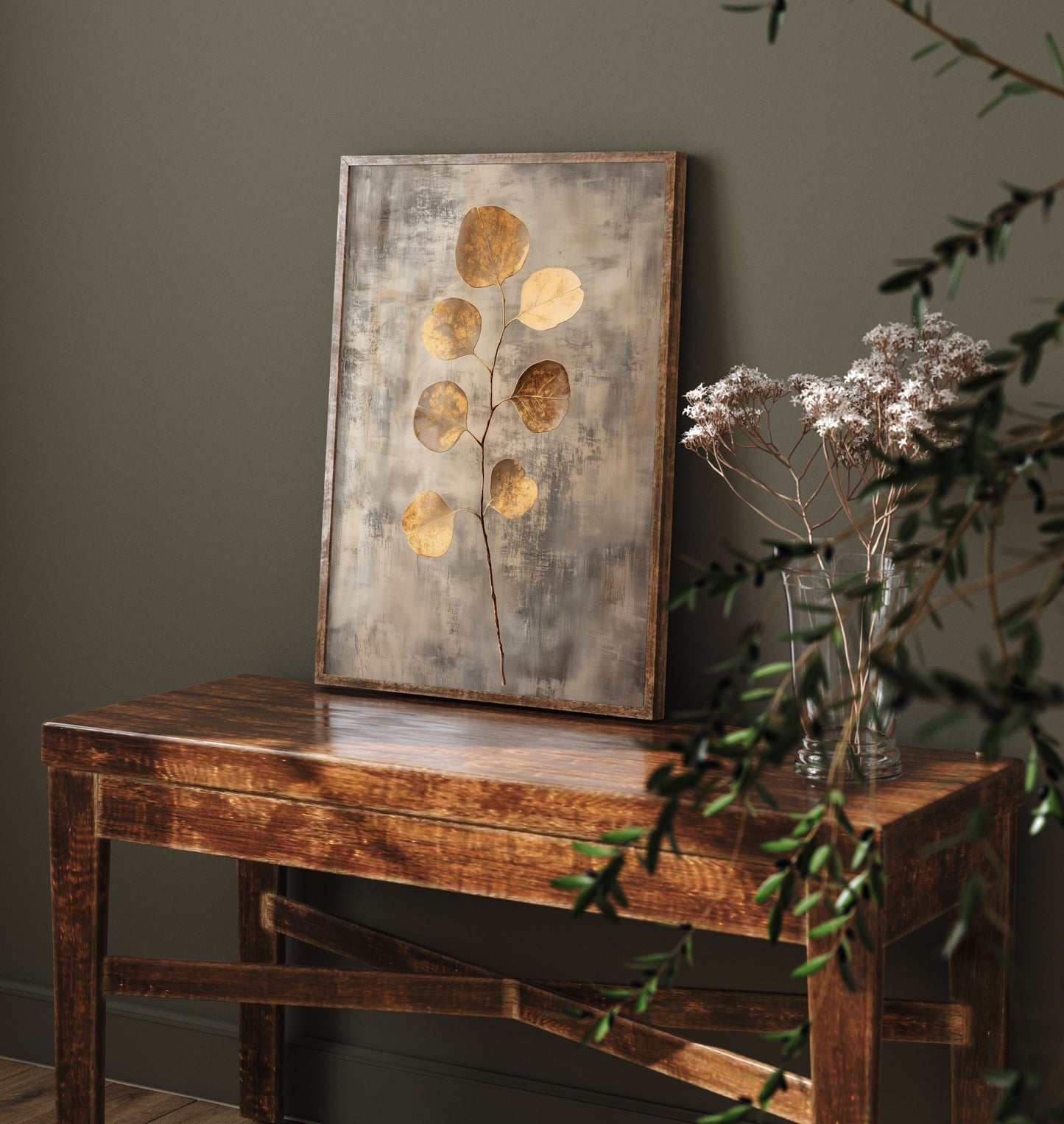 Gold Foil Eucalyptus Poster - Golden Coin Leaf Botanical Art Print - Warm Painting - Modern Foliage V6 3/3