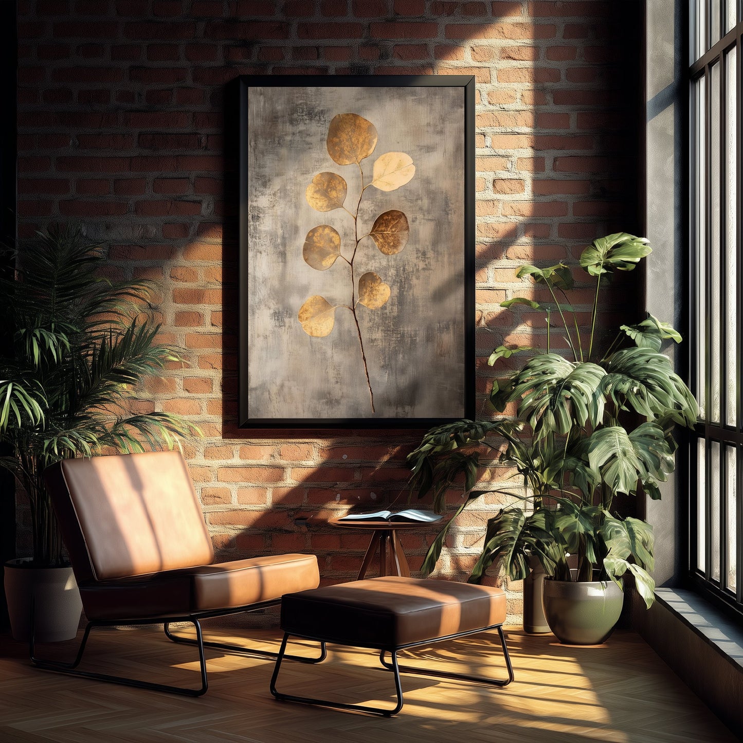 Gold Foil Eucalyptus Poster - Golden Coin Leaf Botanical Art Print - Warm Painting - Modern Foliage V6 3/3