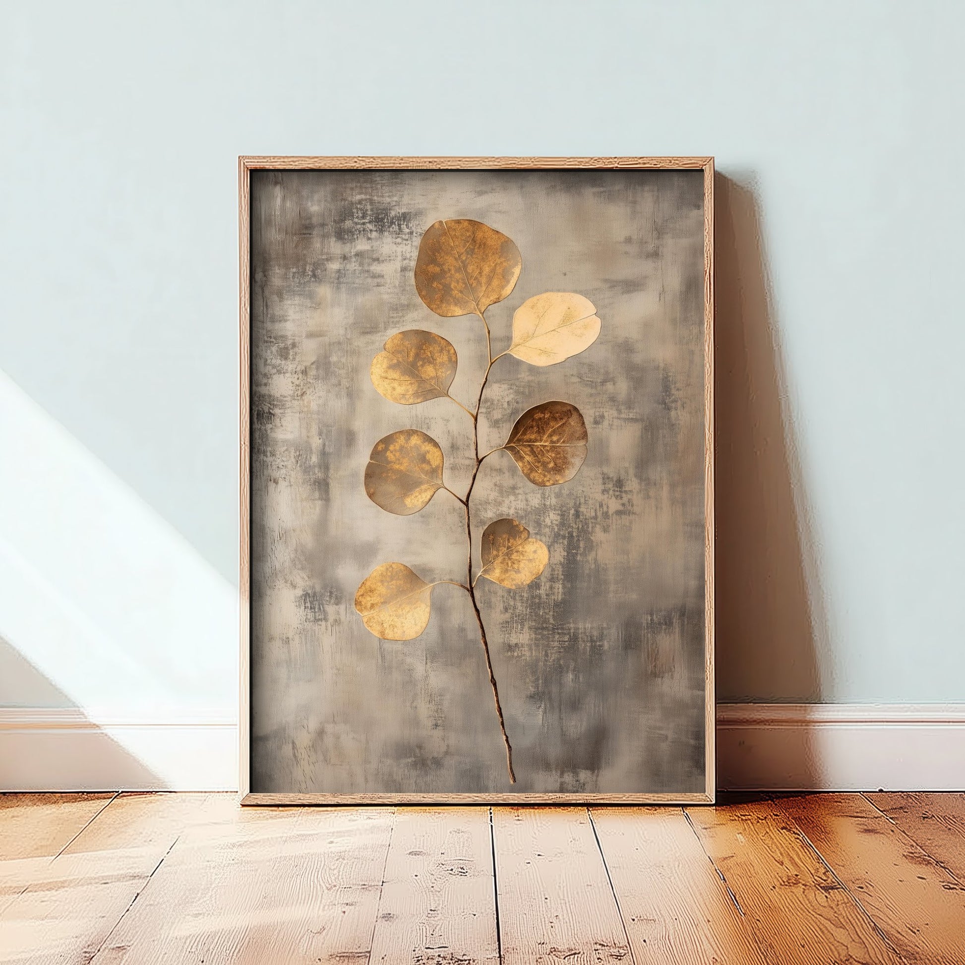 Gold Foil Eucalyptus Poster - Golden Coin Leaf Botanical Art Print - Warm Painting - Modern Foliage V6 3/3