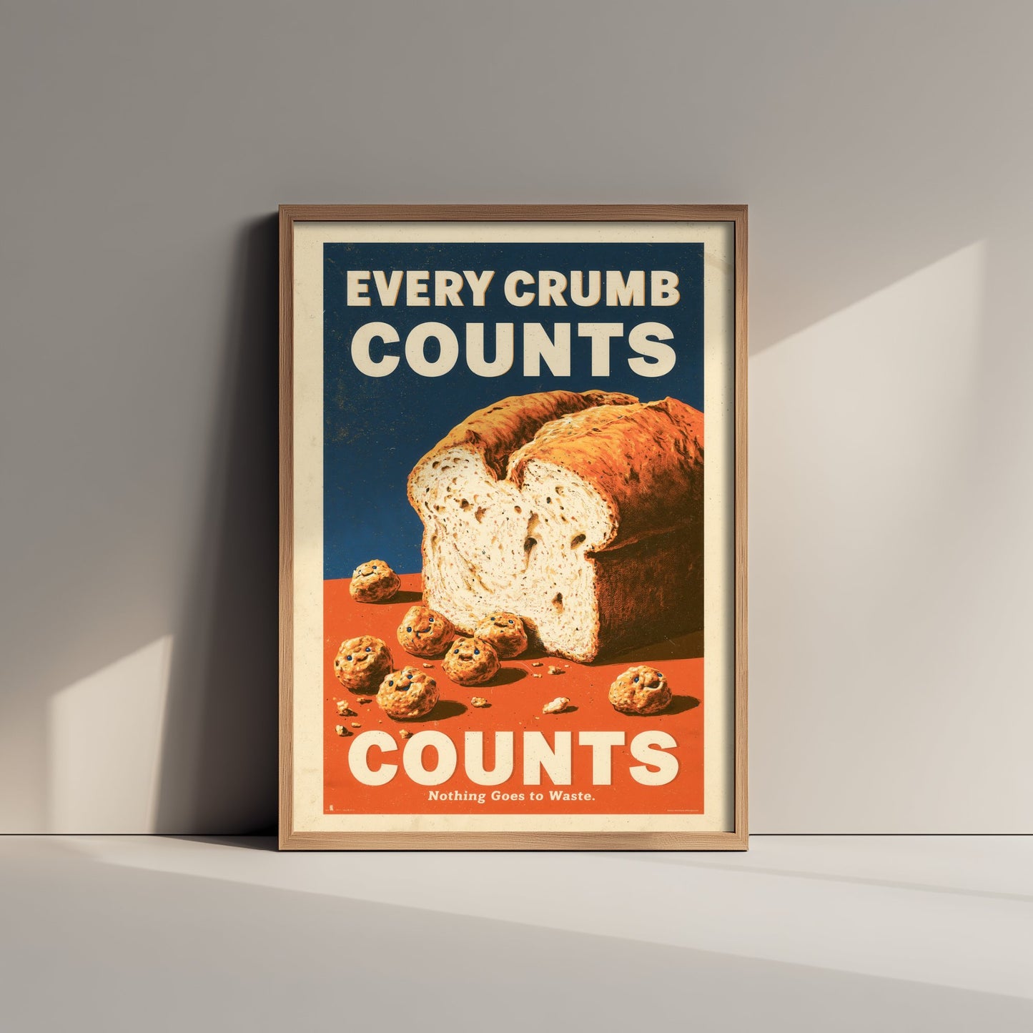 Every Crumb Counts Art Print - Retro Bread Advert Poster - Vintage Bakery Kitchen Illustration V1