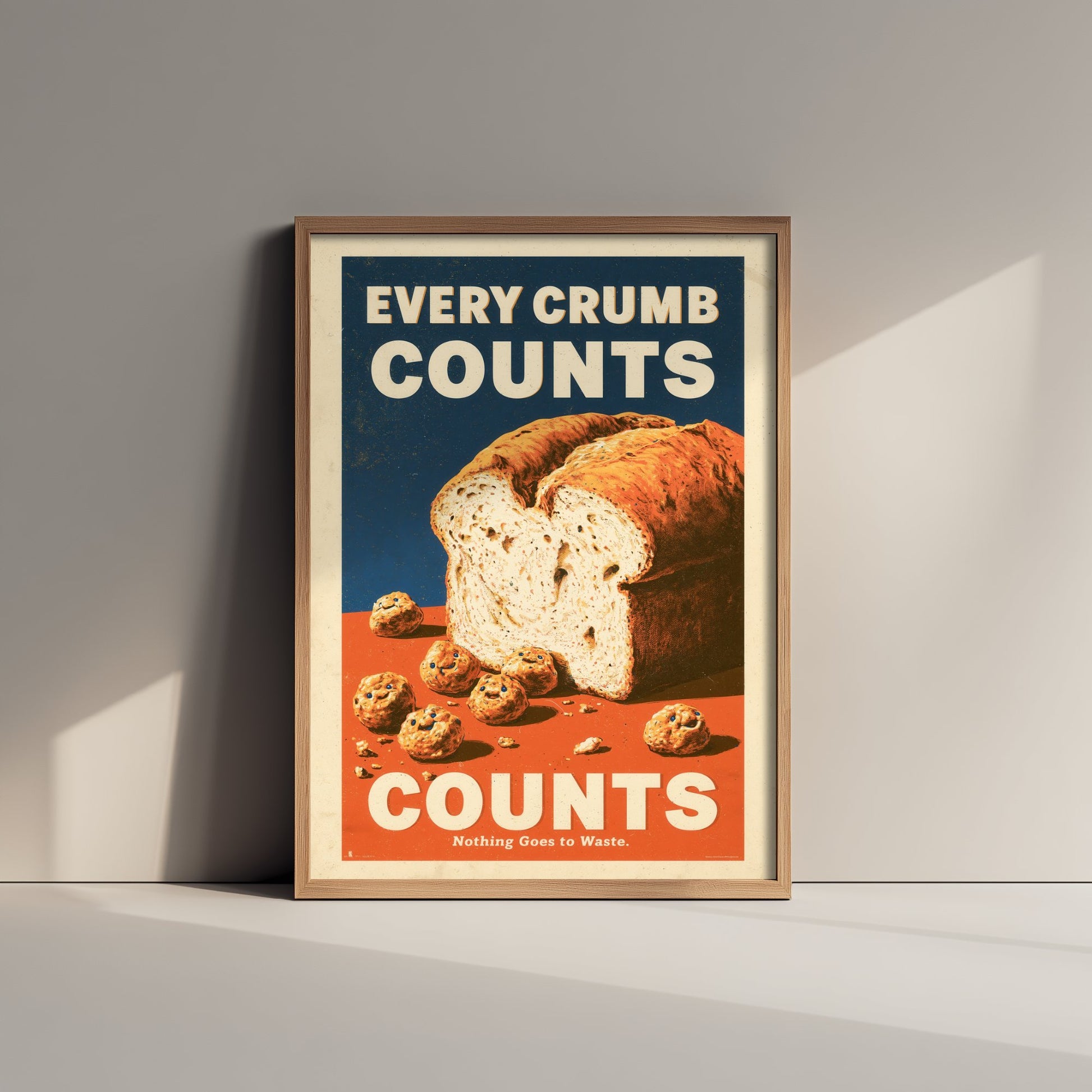 Every Crumb Counts Art Print - Retro Bread Advert Poster - Vintage Bakery Kitchen Illustration V1
