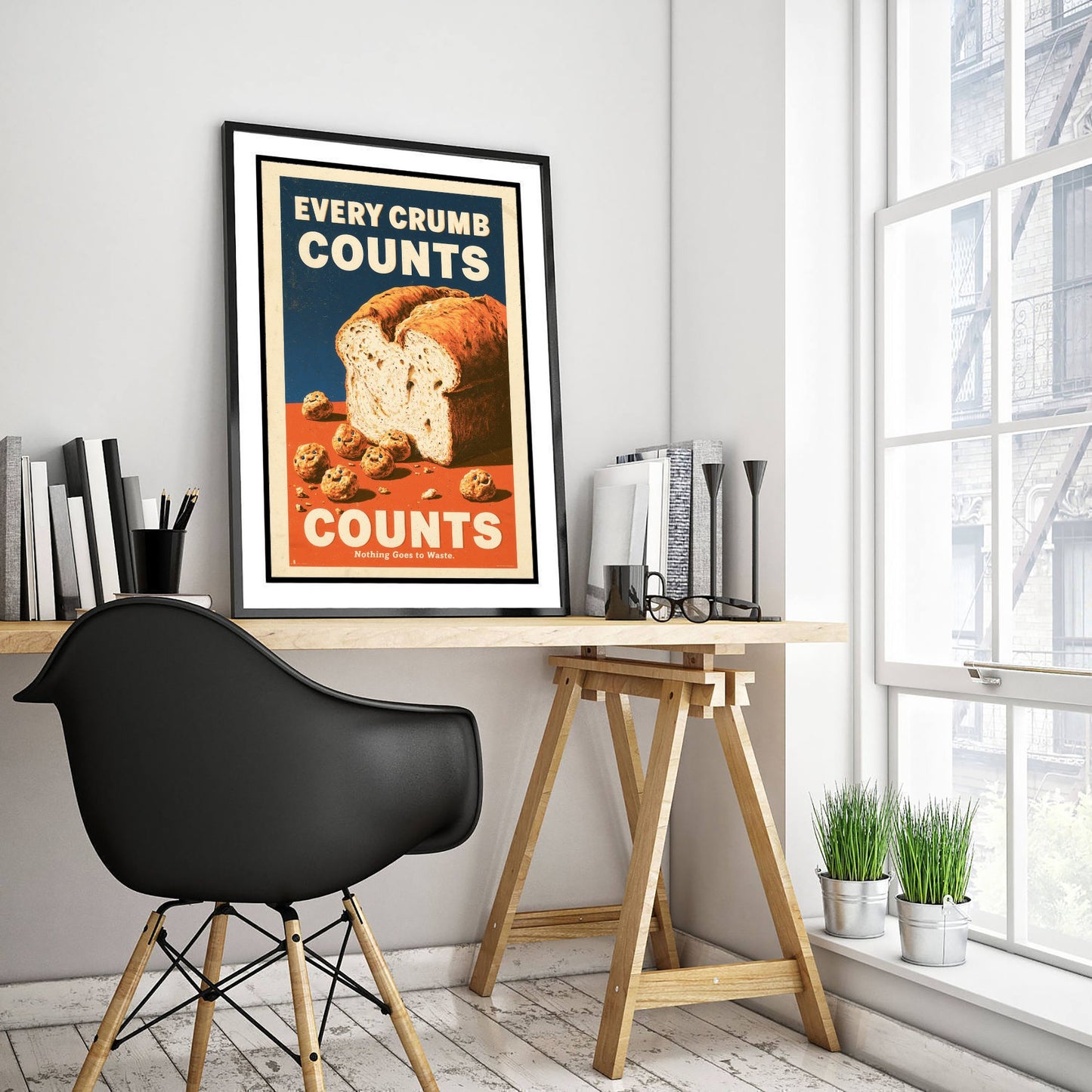 Every Crumb Counts Art Print - Retro Bread Advert Poster - Vintage Bakery Kitchen Illustration V1