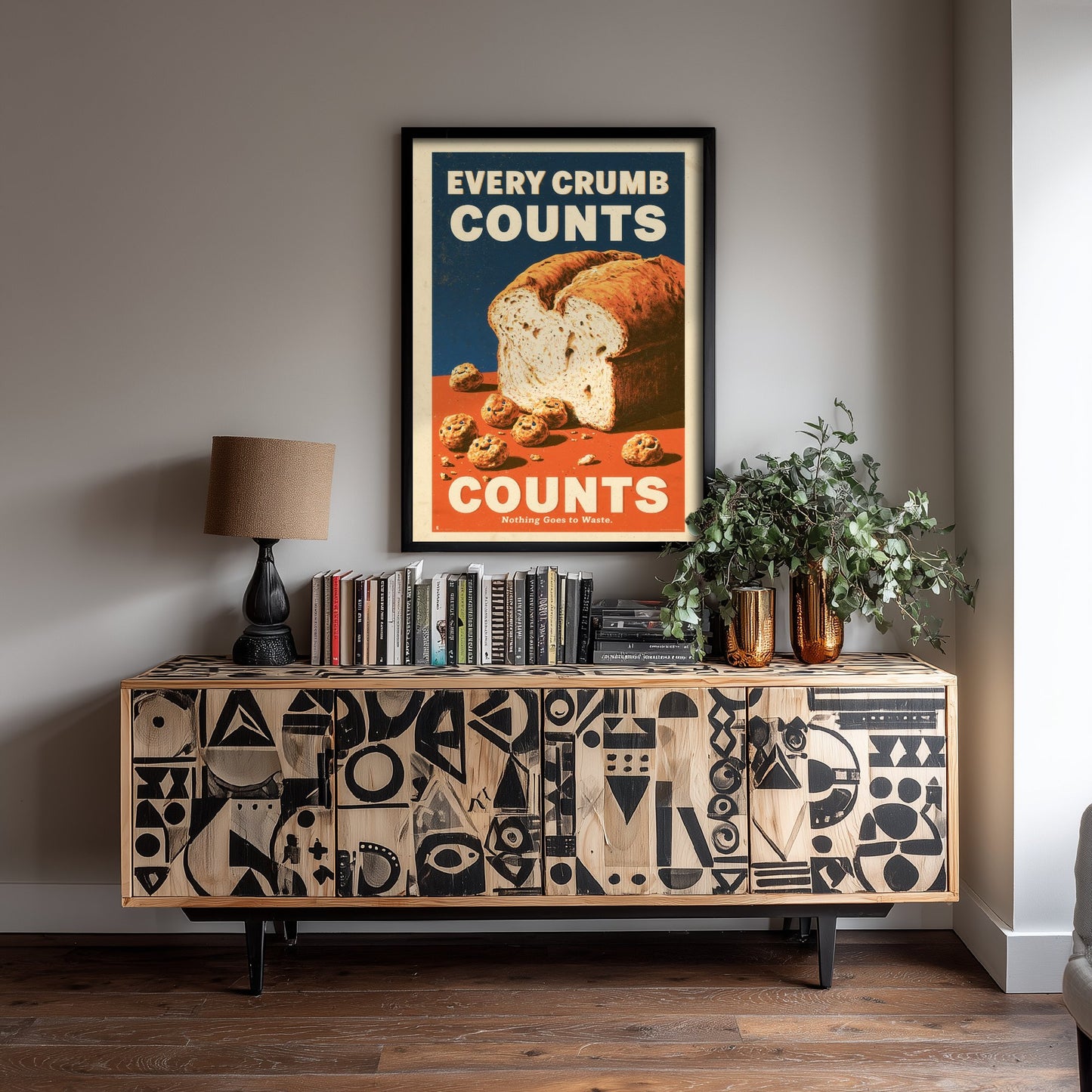 Every Crumb Counts Art Print - Retro Bread Advert Poster - Vintage Bakery Kitchen Illustration V1