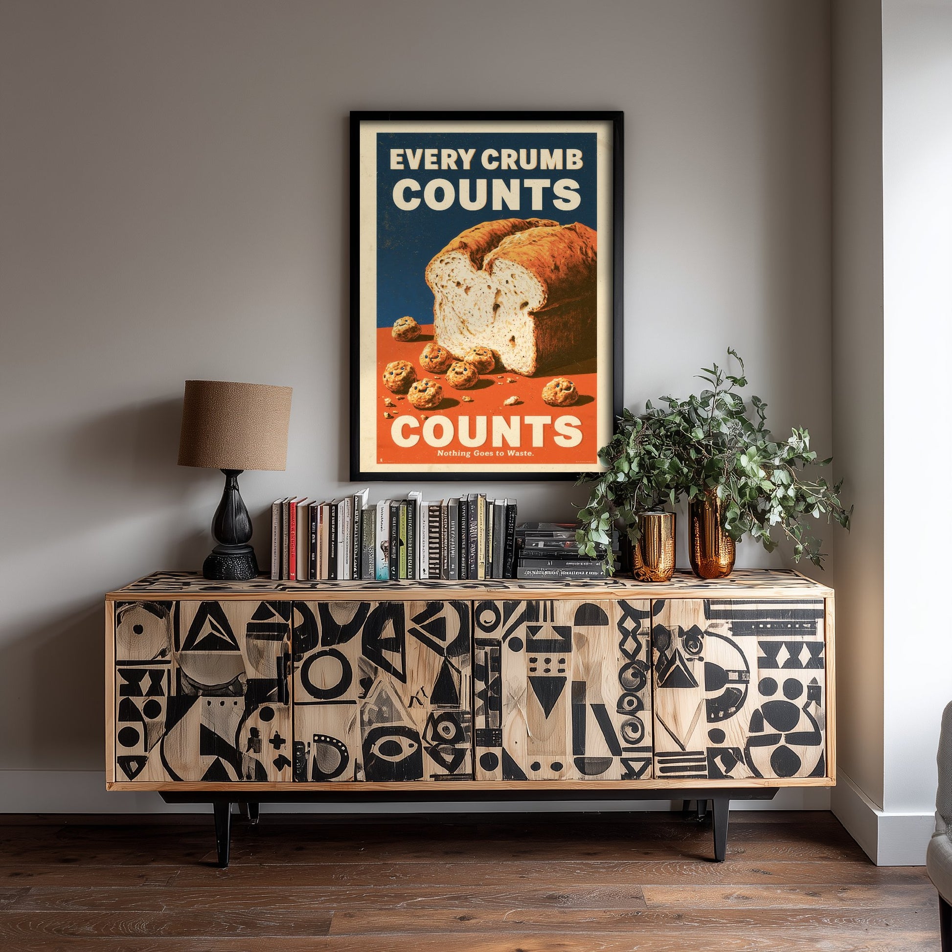 Every Crumb Counts Art Print - Retro Bread Advert Poster - Vintage Bakery Kitchen Illustration V1