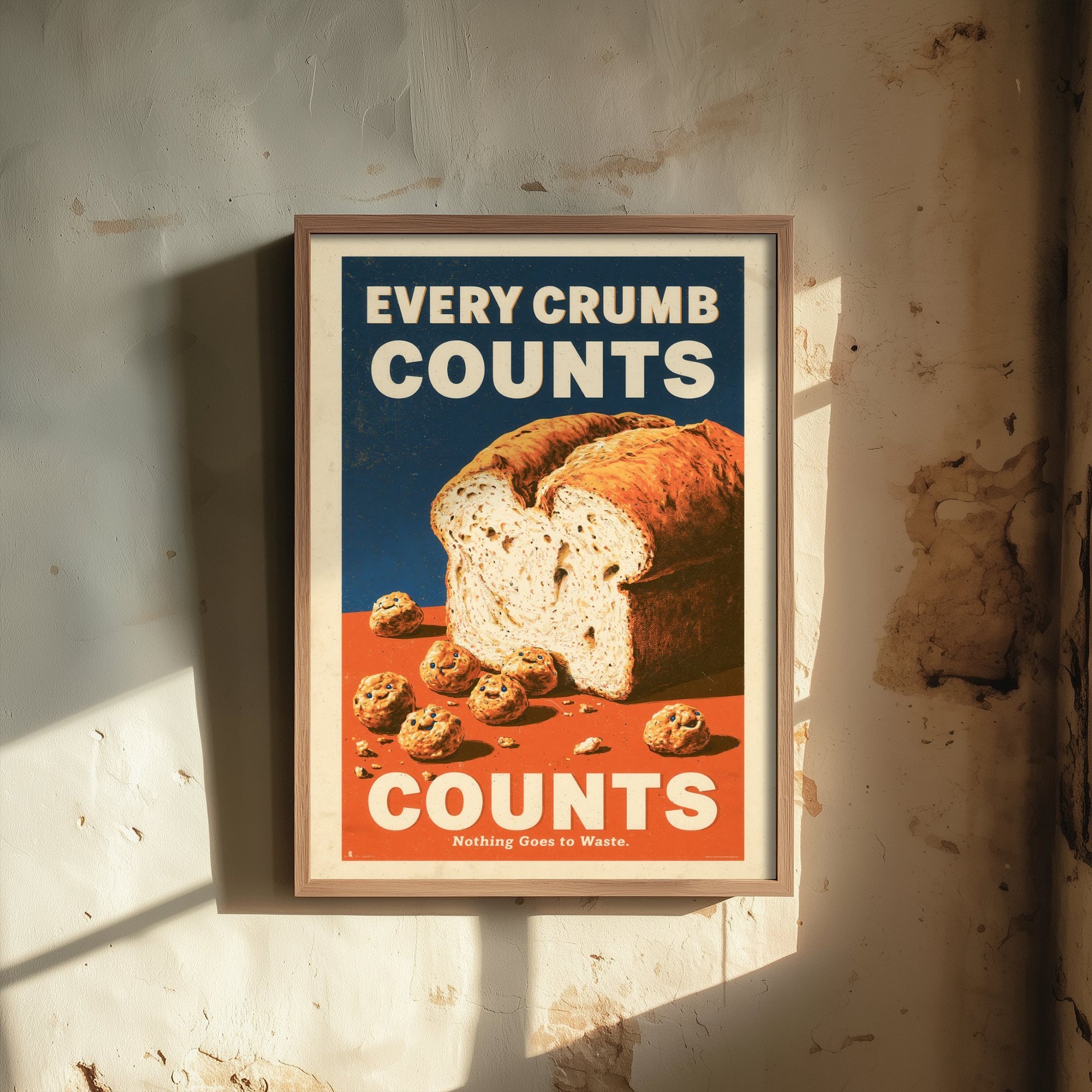 Every Crumb Counts Art Print - Retro Bread Advert Poster - Vintage Bakery Kitchen Illustration V1