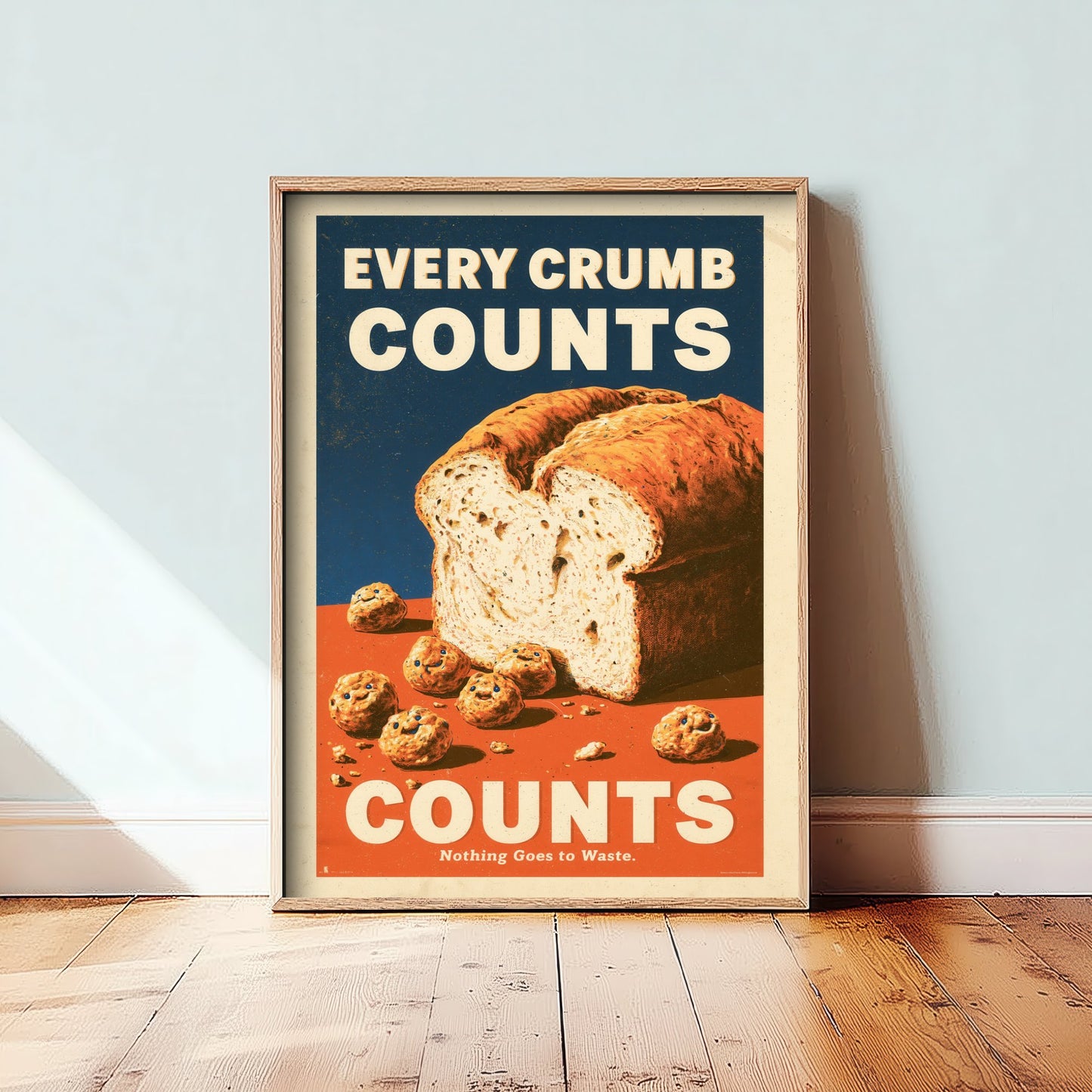 Every Crumb Counts Art Print - Retro Bread Advert Poster - Vintage Bakery Kitchen Illustration V1