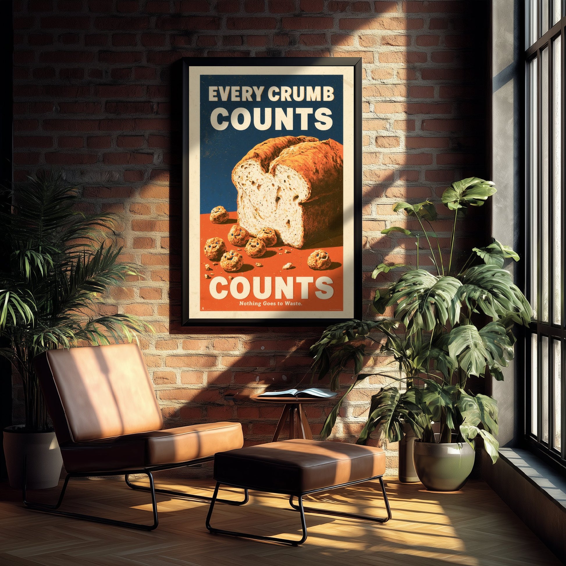 Every Crumb Counts Art Print - Retro Bread Advert Poster - Vintage Bakery Kitchen Illustration V1
