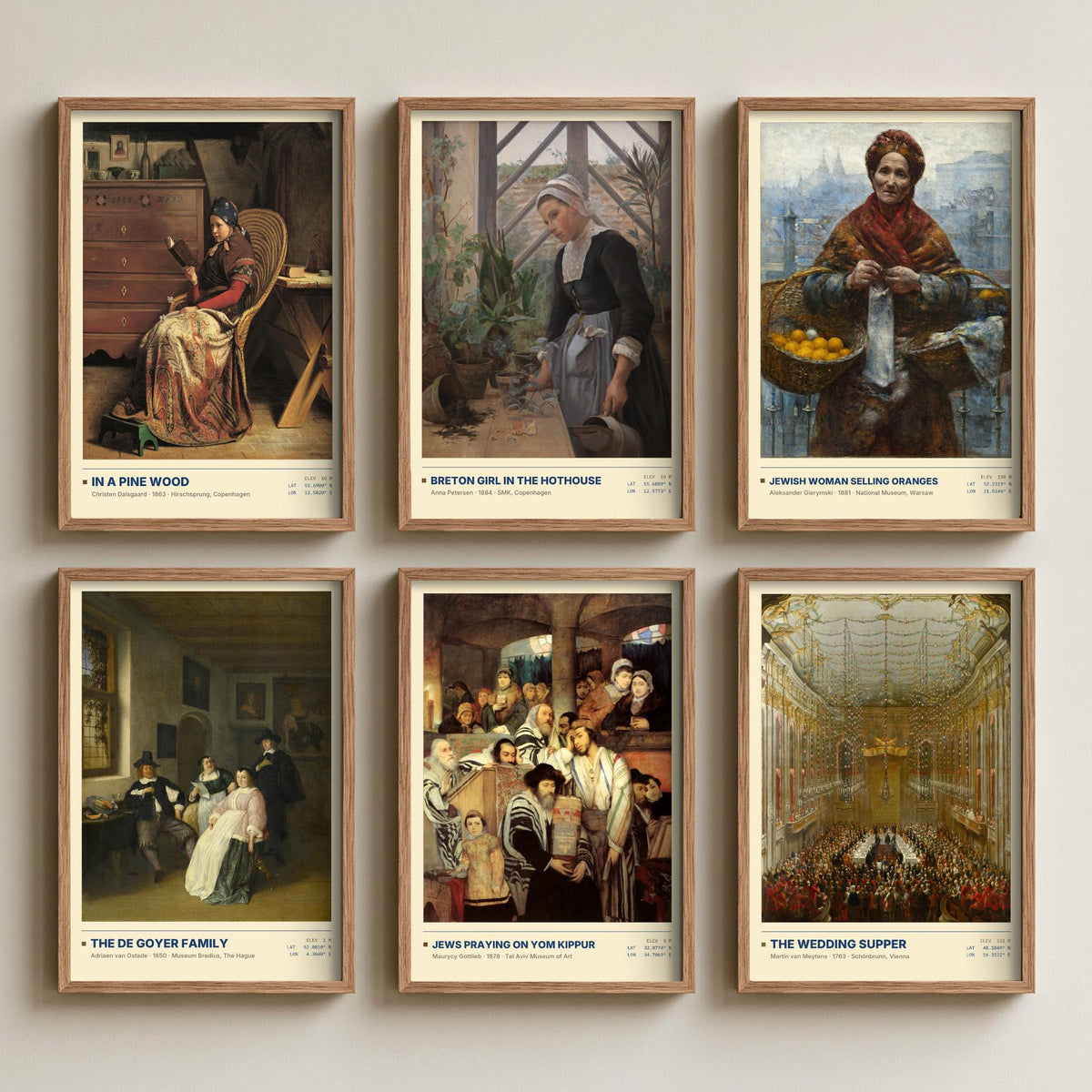 Set of Six Genre Scene Paintings - 6 Everyday Life Art Prints - Dalsgaard, Gierymski, Gottlieb, van Ostade - Wedding Supper Poster