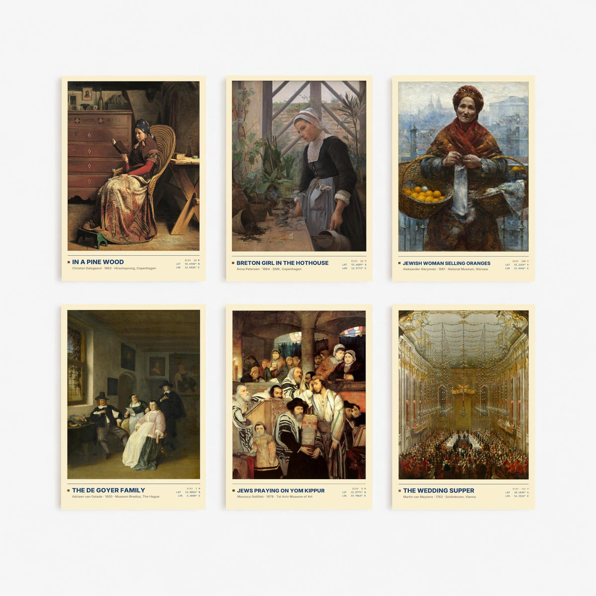 Set of Six Genre Scene Paintings - 6 Everyday Life Art Prints - Dalsgaard, Gierymski, Gottlieb, van Ostade - Wedding Supper Poster