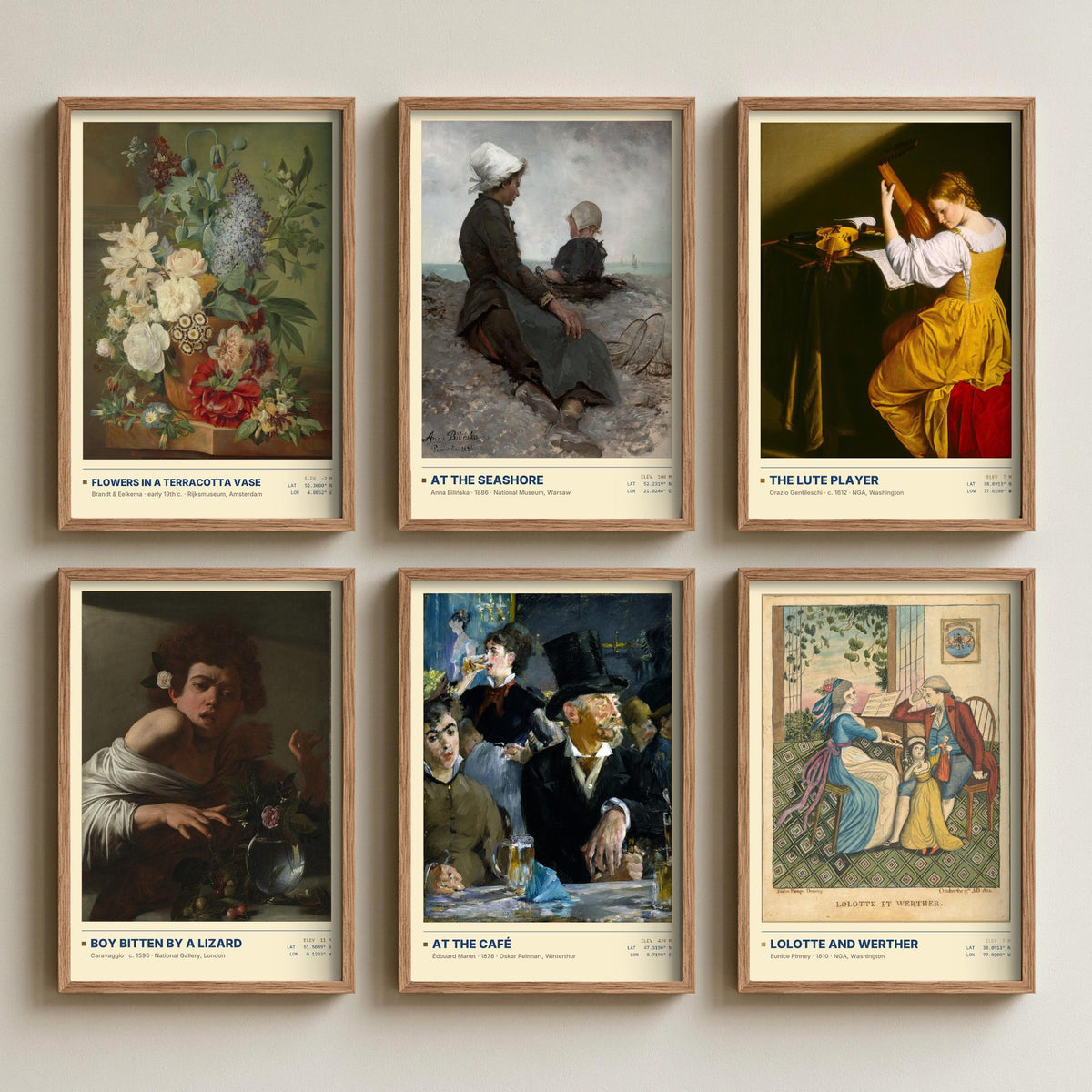 Set of Six Everyday Moments Paintings - 6 Old Master Art Prints - Caravaggio, Manet, Gentileschi, Bilinska - Lute Player Poster