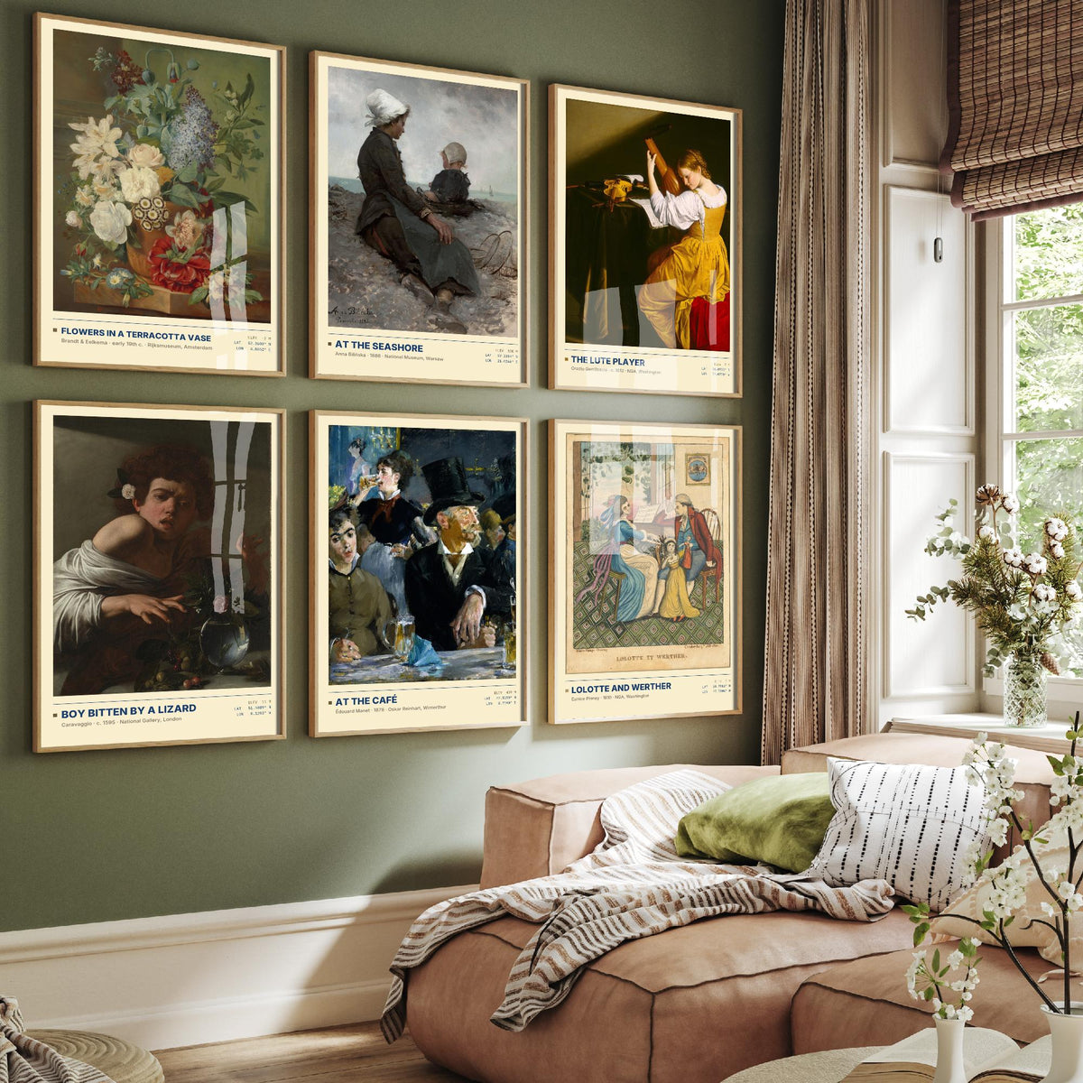 Set of Six Everyday Moments Paintings - 6 Old Master Art Prints - Caravaggio, Manet, Gentileschi, Bilinska - Lute Player Poster