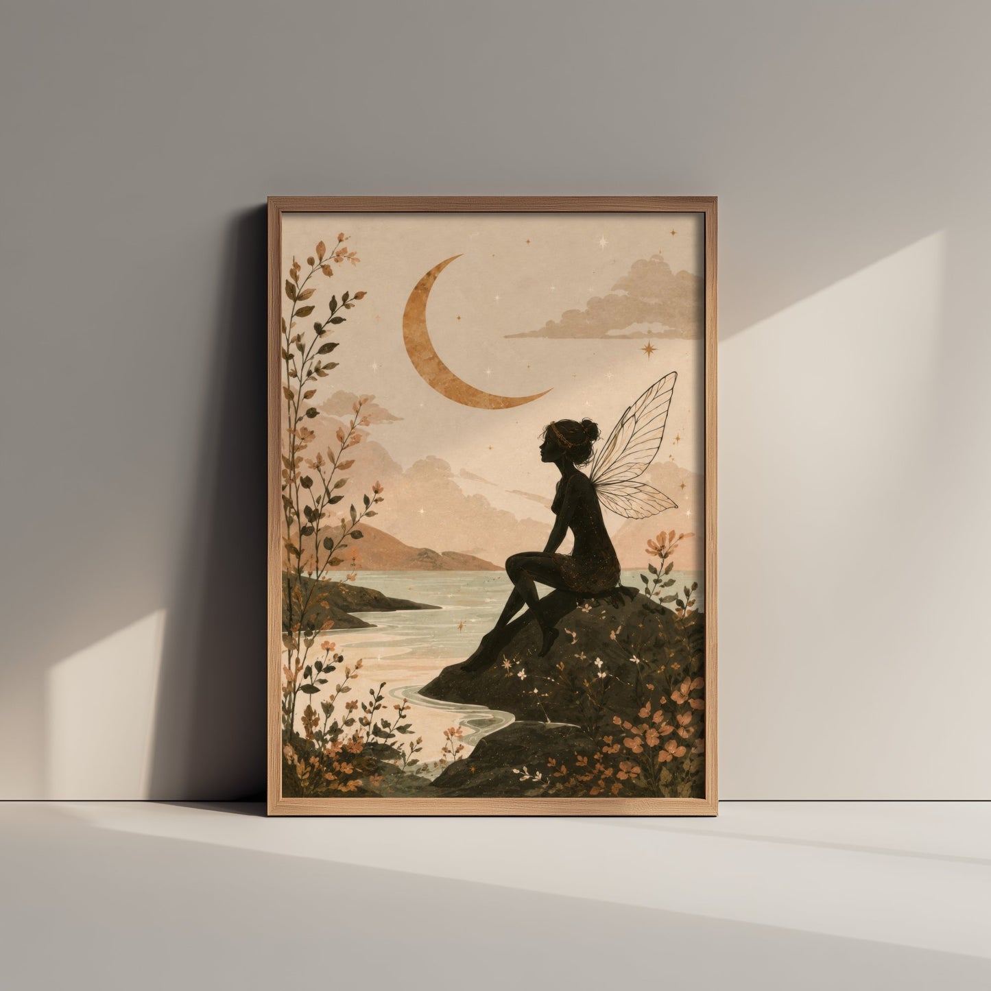 Fairy by the Moonlit Lake Art Print - Celestial Botanical Poster - Whimsical Illustration - Wall Art V1 3/3
