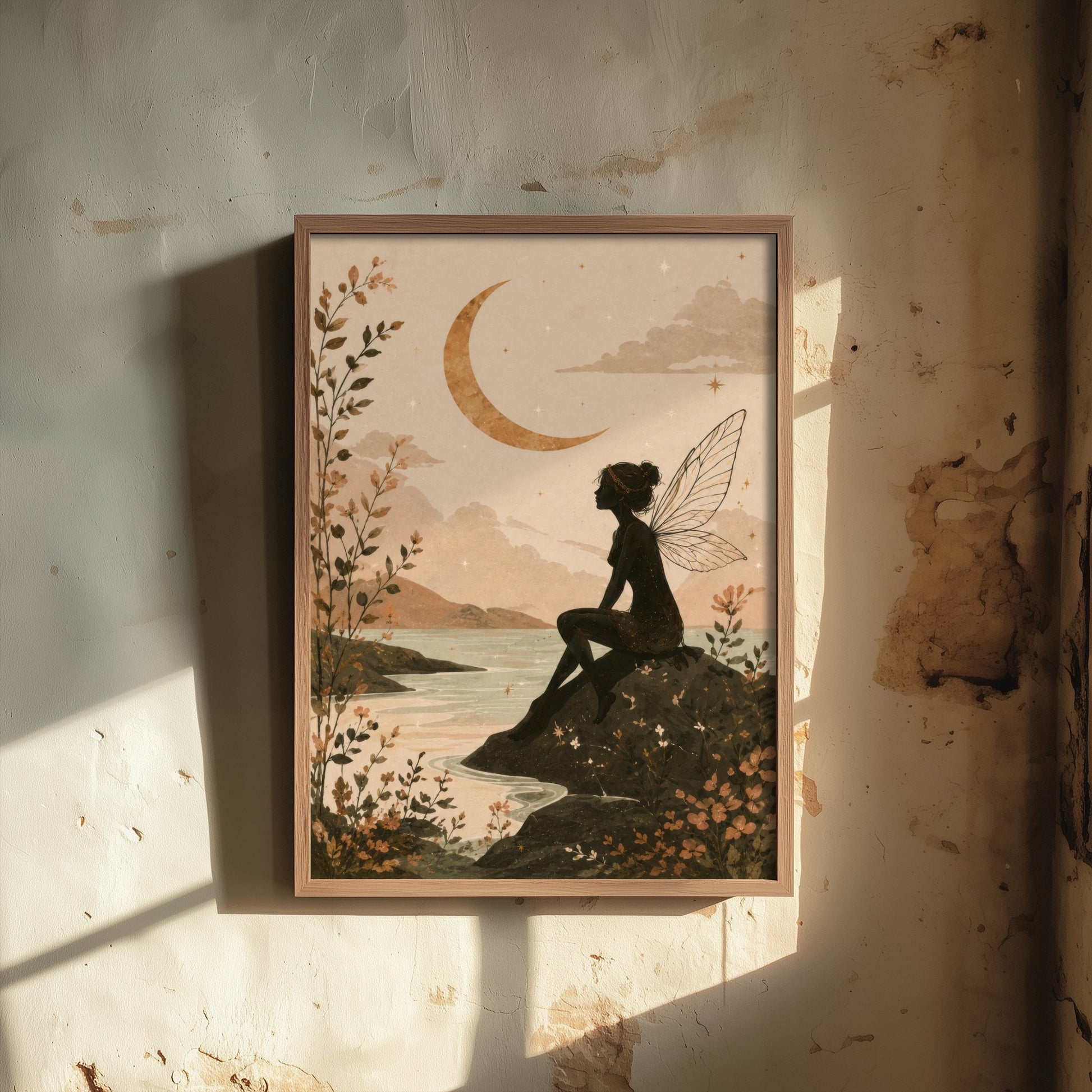 Fairy by the Moonlit Lake Art Print - Celestial Botanical Poster - Whimsical Illustration - Wall Art V1 3/3