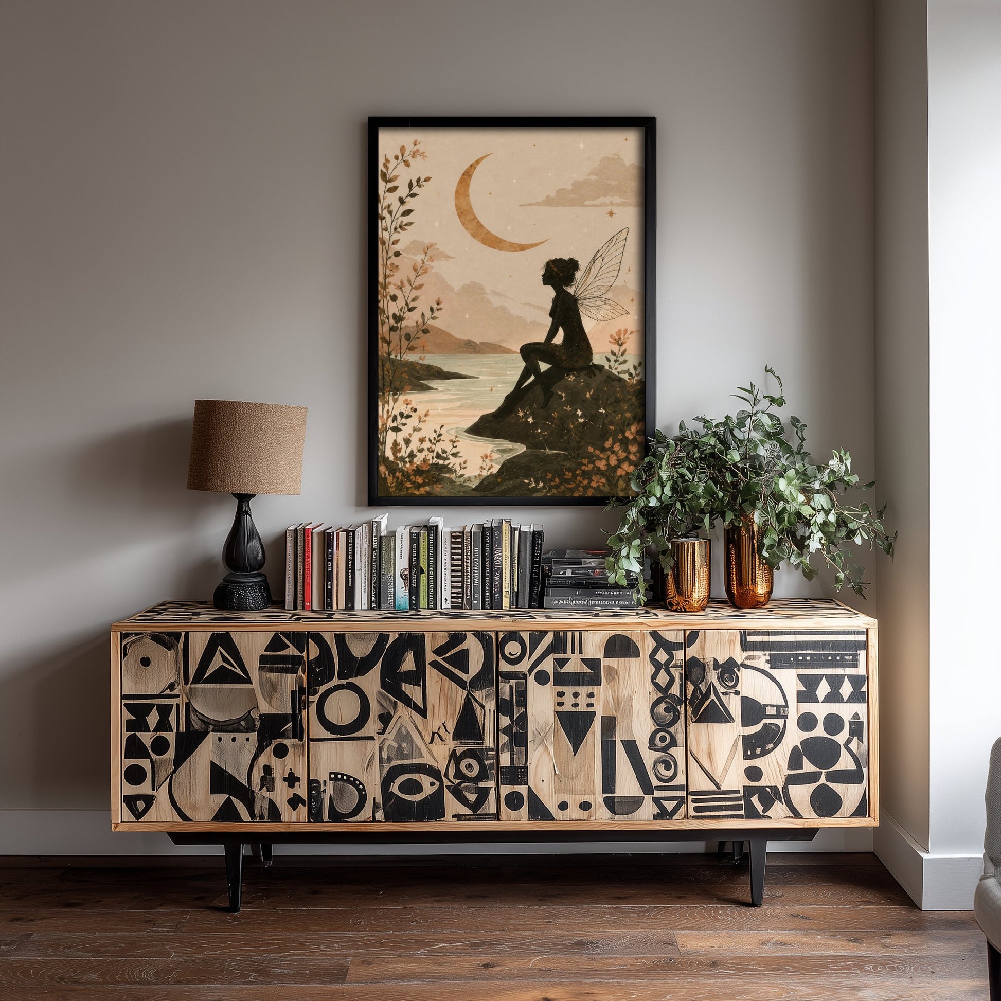 Fairy by the Moonlit Lake Art Print - Celestial Botanical Poster - Whimsical Illustration - Wall Art V1 3/3