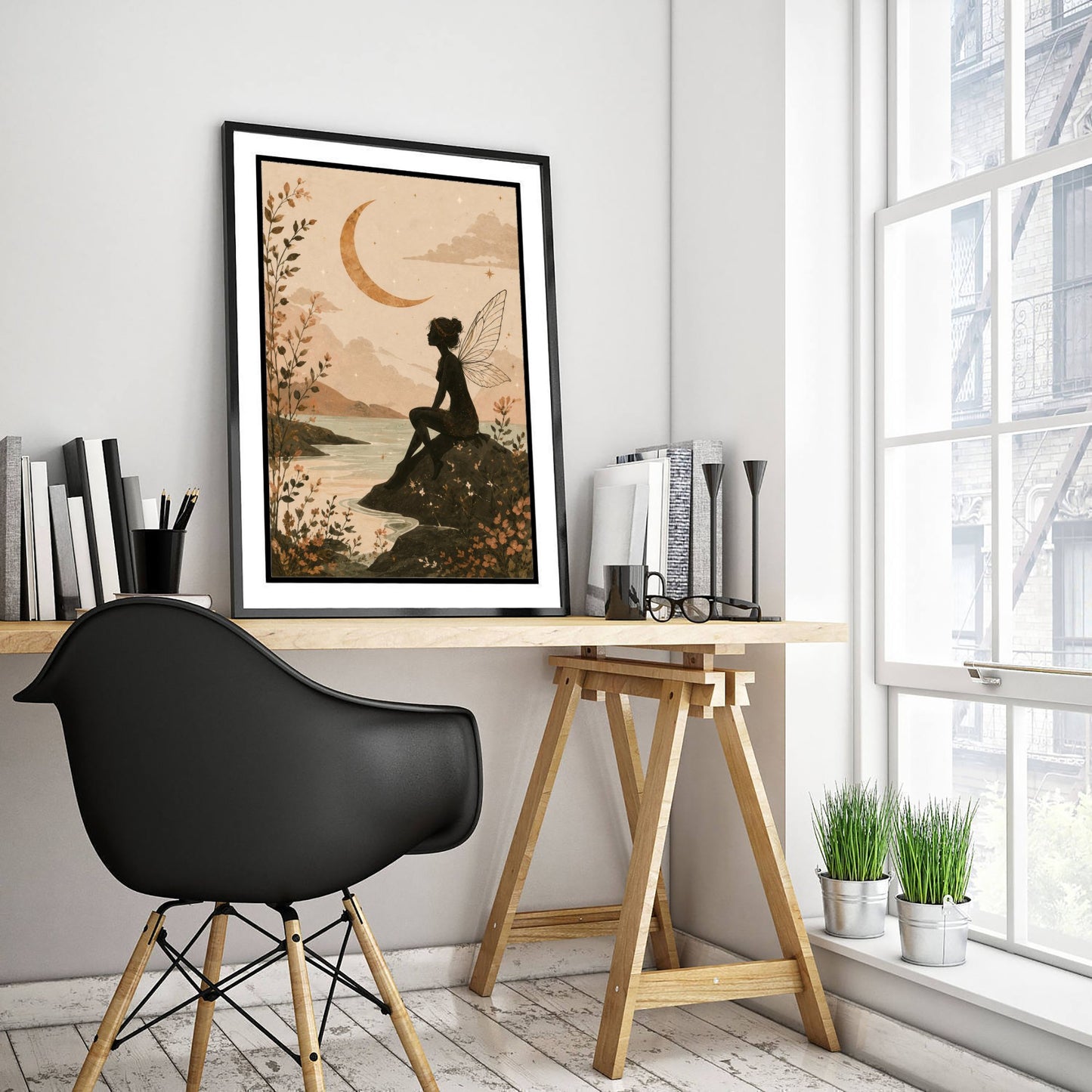 Fairy by the Moonlit Lake Art Print - Celestial Botanical Poster - Whimsical Illustration - Wall Art V1 3/3