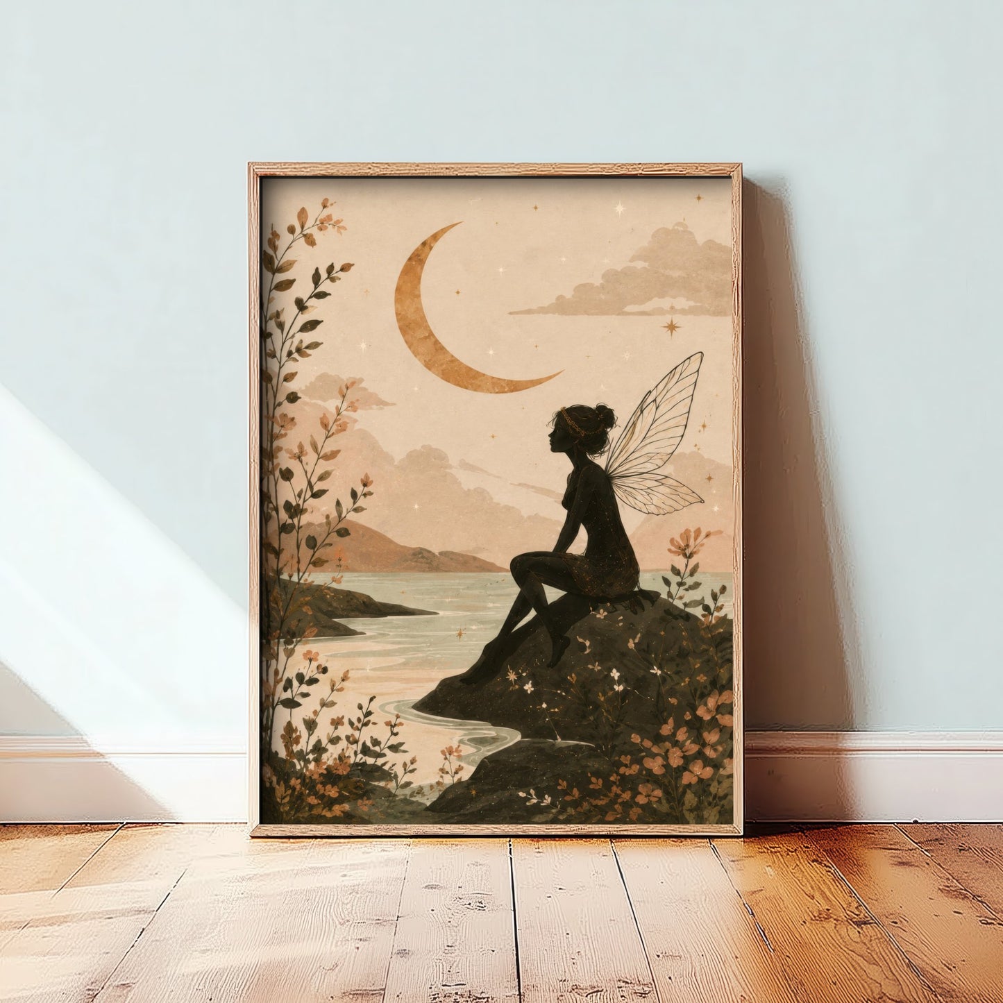 Fairy by the Moonlit Lake Art Print - Celestial Botanical Poster - Whimsical Illustration - Wall Art V1 3/3