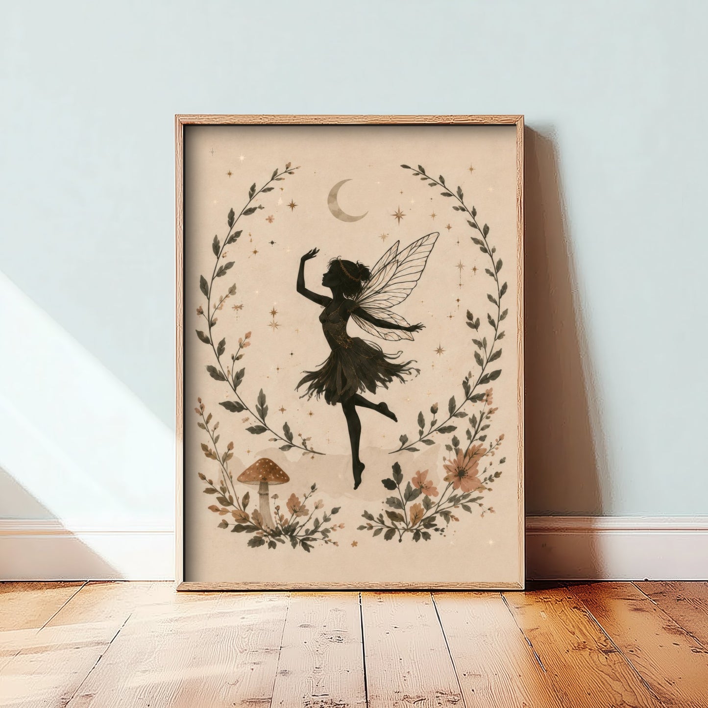 Dancing Fairy Art Print - Crescent Moon Botanical Poster - Whimsical Illustration - Nursery Wall Art V2 2/3