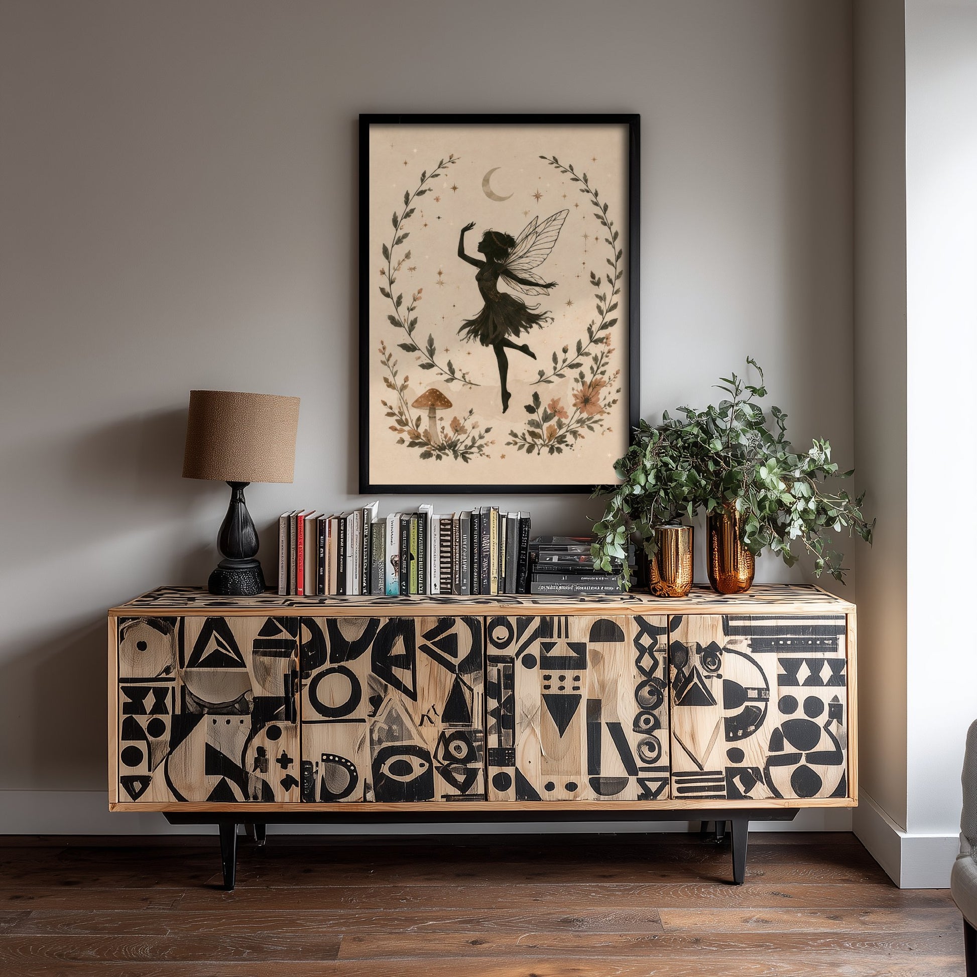 Dancing Fairy Art Print - Crescent Moon Botanical Poster - Whimsical Illustration - Nursery Wall Art V2 2/3