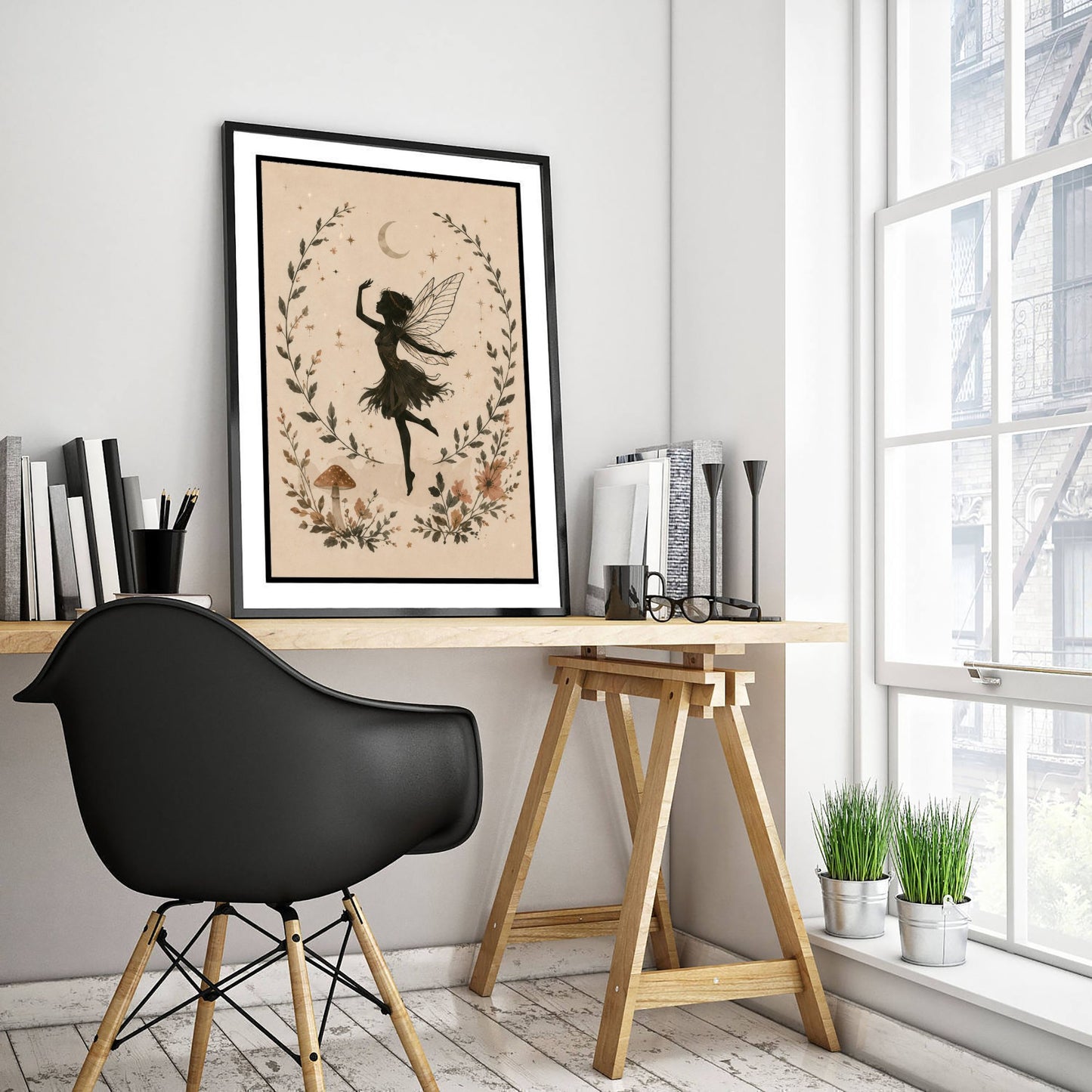 Dancing Fairy Art Print - Crescent Moon Botanical Poster - Whimsical Illustration - Nursery Wall Art V2 2/3