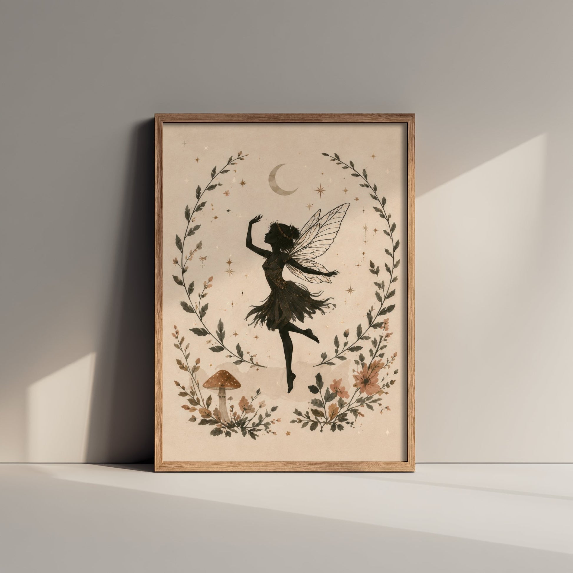 Dancing Fairy Art Print - Crescent Moon Botanical Poster - Whimsical Illustration - Nursery Wall Art V2 2/3